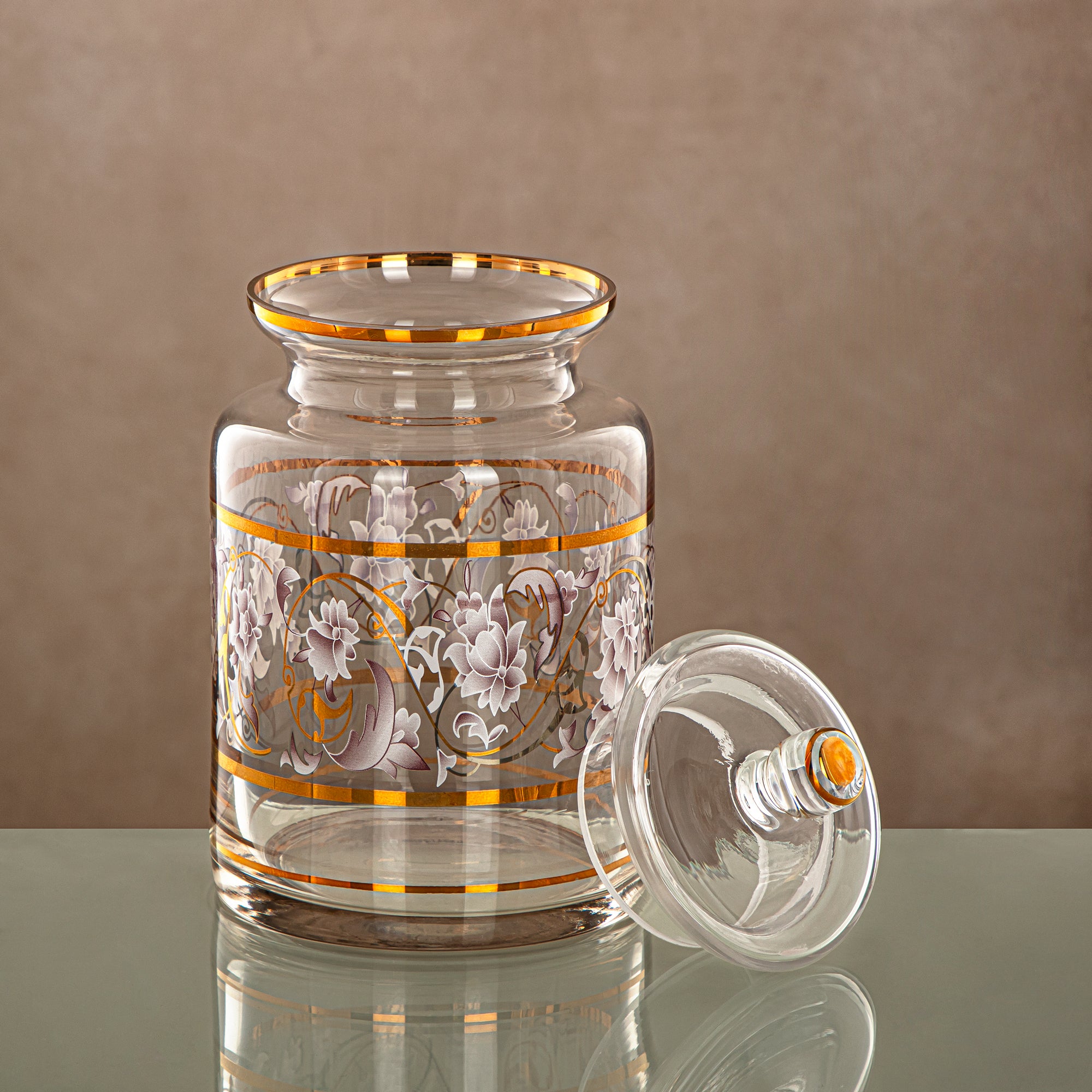 Almarjan Candy Bowl 1200ML, Glass, Clear & Golden Pattern (0185T-ZQDL) - Family Gatherings