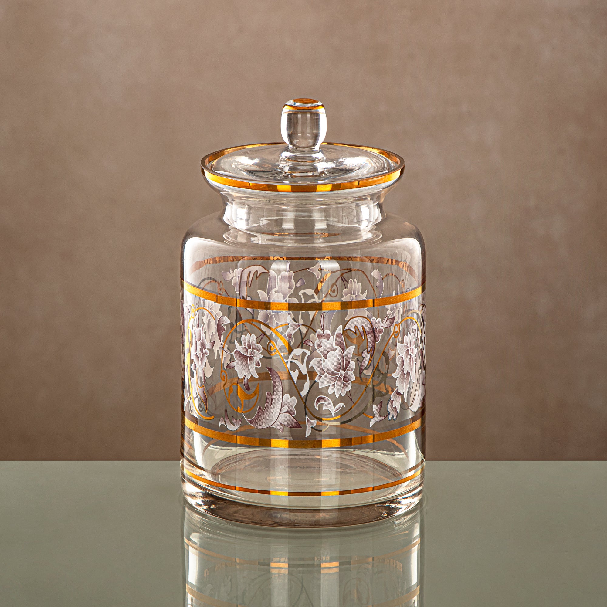 Almarjan Candy Bowl 1200ML, Glass, Clear & Golden Pattern (0185T-ZQDL) - Family Gatherings