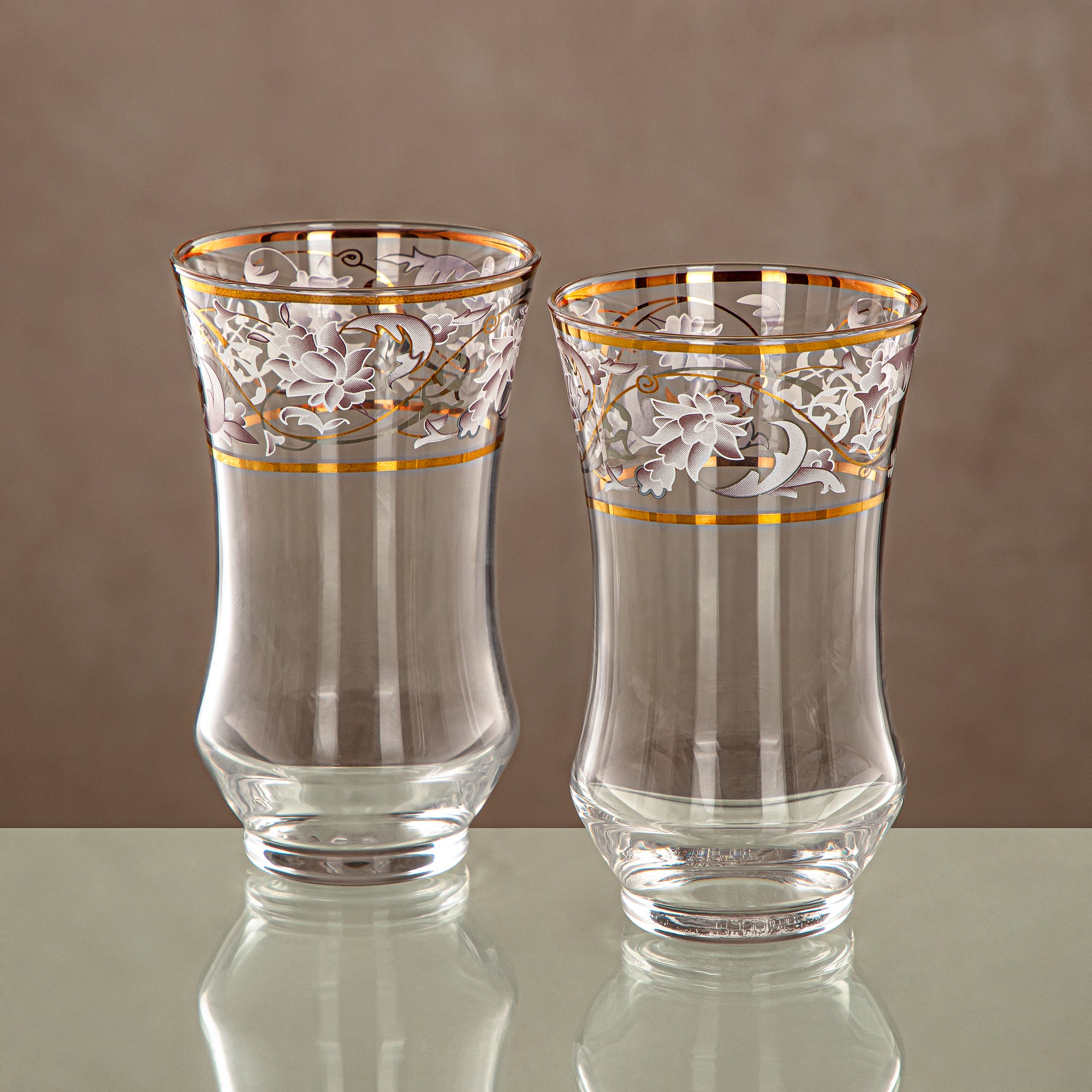 Almarjan Water Tumbler Set 6 Pieces, Glass, Clear & Golden Pattern (1152B-ZQDL) - Family Gatherings