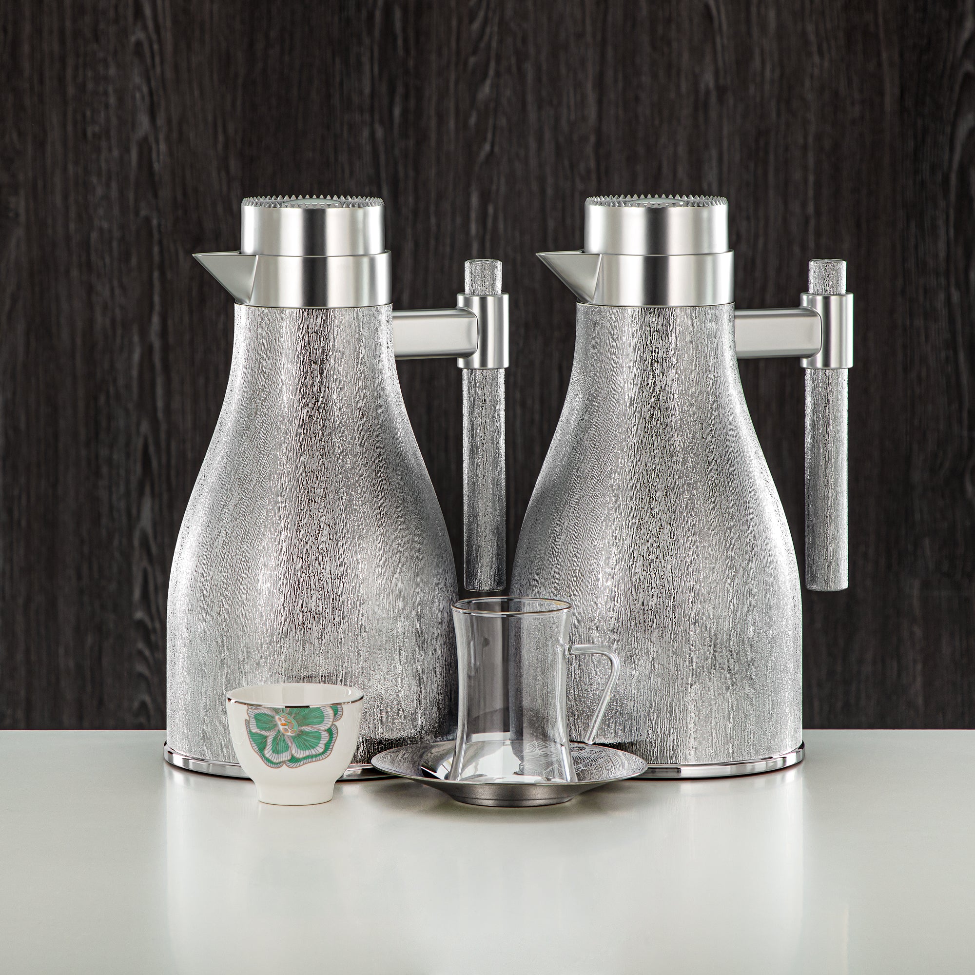 Almarjan Vacuum Flask Set 20 Pieces | Matt Silver 1L + 1L (GOK-S-MS-MS + 18PCS-12257-1) – Elegant Serving | Gatherings, Special Occasions, Ramadan, Eid