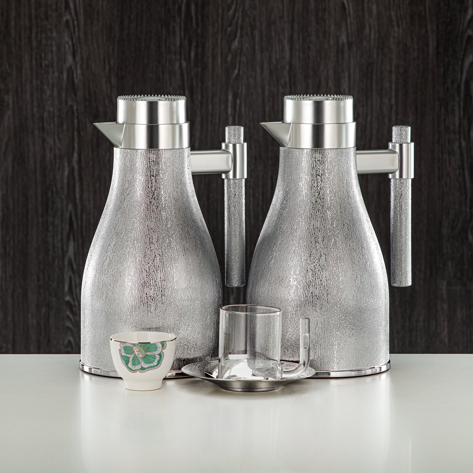 Almarjan Vacuum Flask Set 20 Pieces | Matt Silver 1L + 1L (GOK-S-MS-MS + 18PCS-12257-2) – Elegant Serving | Gatherings, Special Occasions, Ramadan, Eid