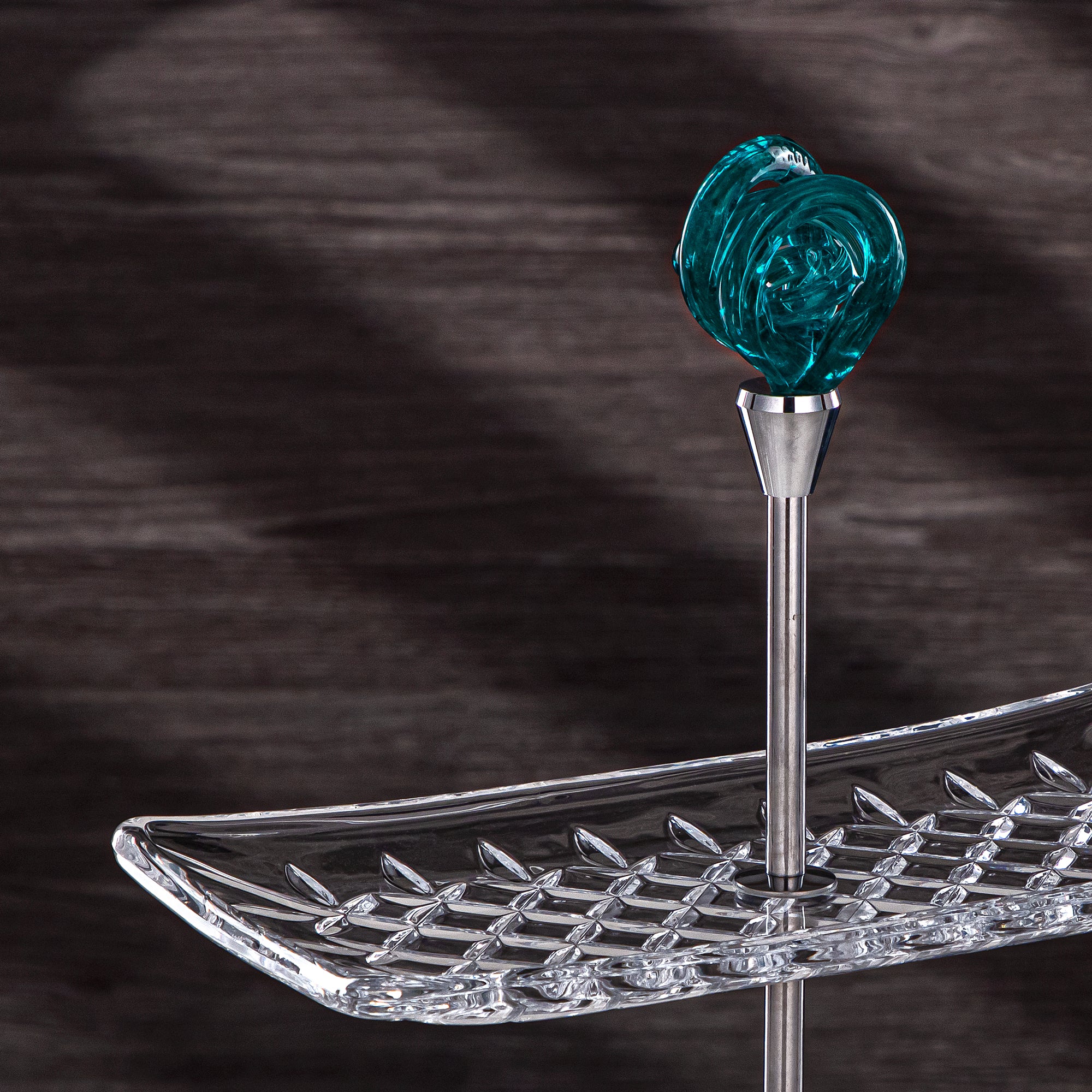 Almarjan Serveware Glass 2-Tier Rectangle Clear with Turquoise Knot