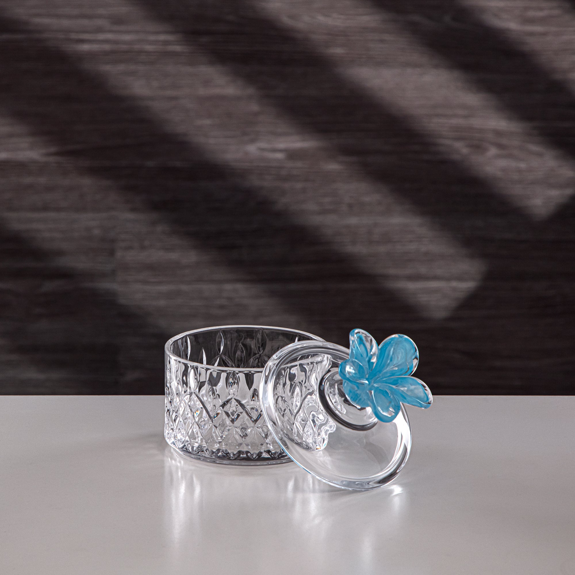 Almarjan Sugar Bowl 10.5 cm Glass Clear with Blue Flower