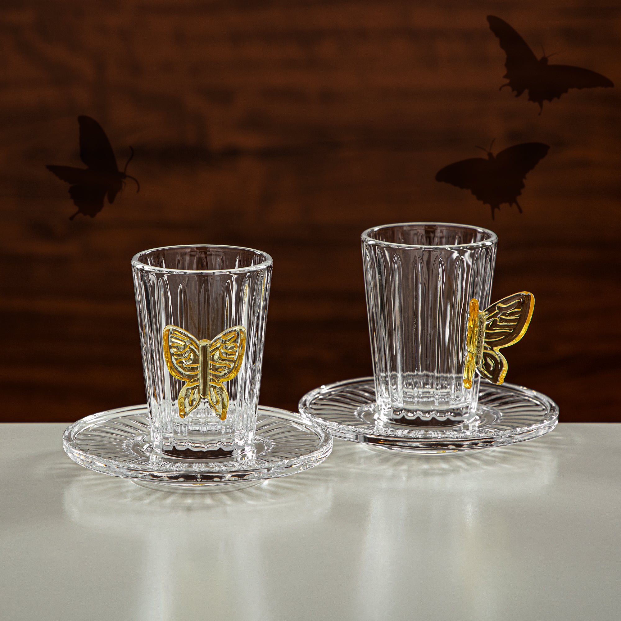 Almarjan Tea Set 6 Pieces Glass Clear & Amber (44118-S/12-BA) Elegant Hosting Pieces