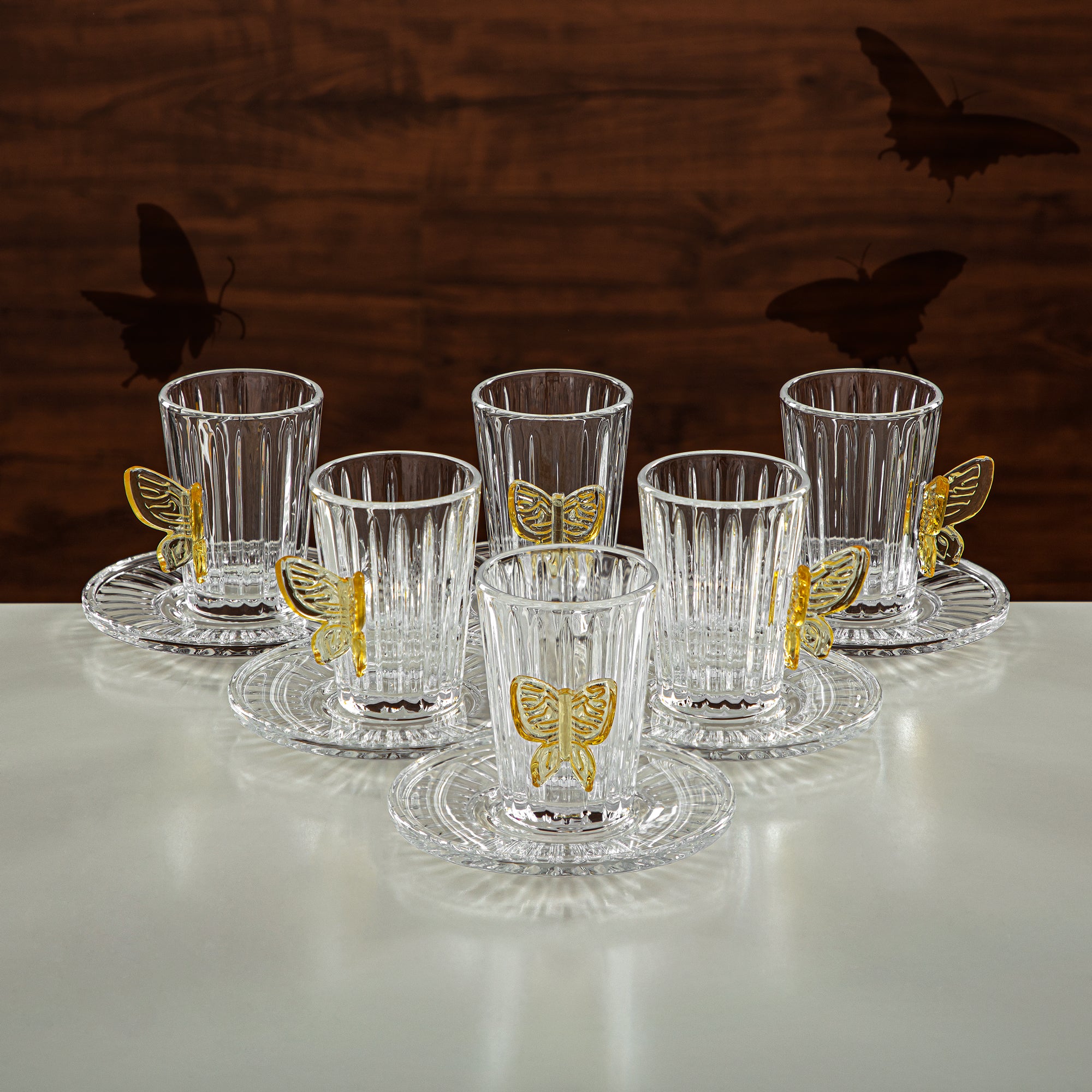 Almarjan Tea Set 6 Pieces Glass Clear & Amber (44118-S/12-BA) Elegant Hosting Pieces