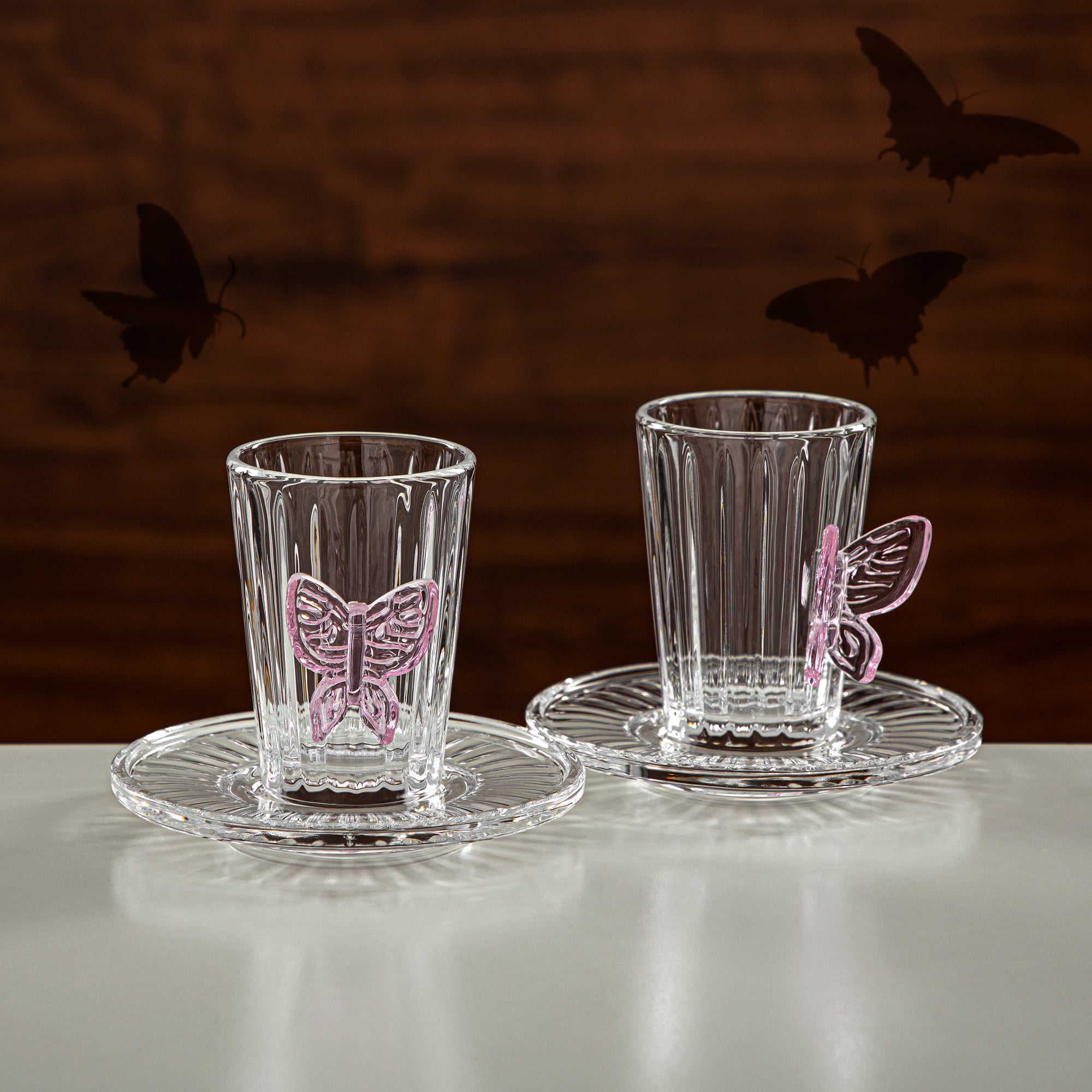 Almarjan Tea Set 6 Pieces Glass Clear & Pink (44118-S/12-BG) Elegant Hosting Pieces