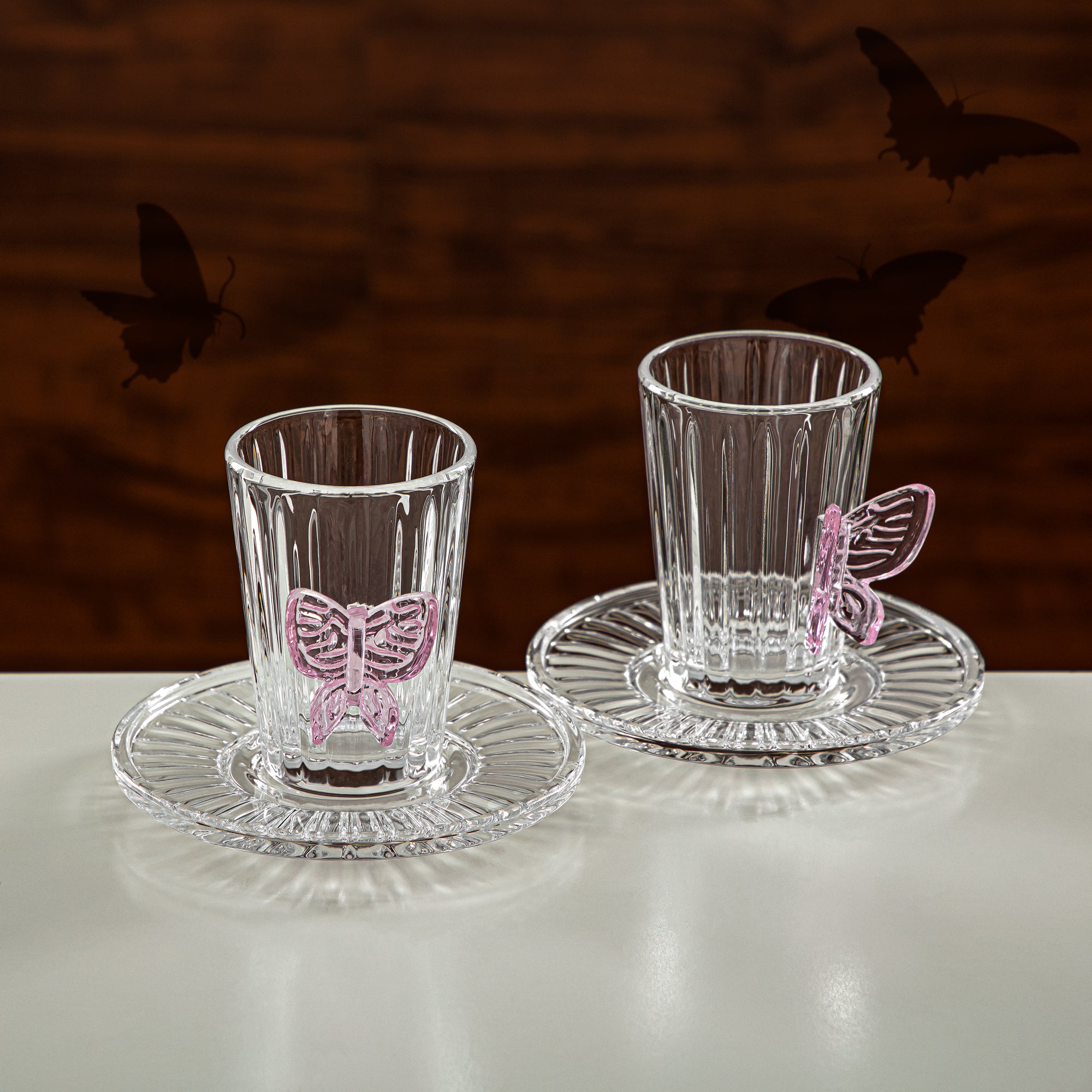 Almarjan Tea Set 6 Pieces Glass Clear & Pink (44118-S/12-BG) Elegant Hosting Pieces