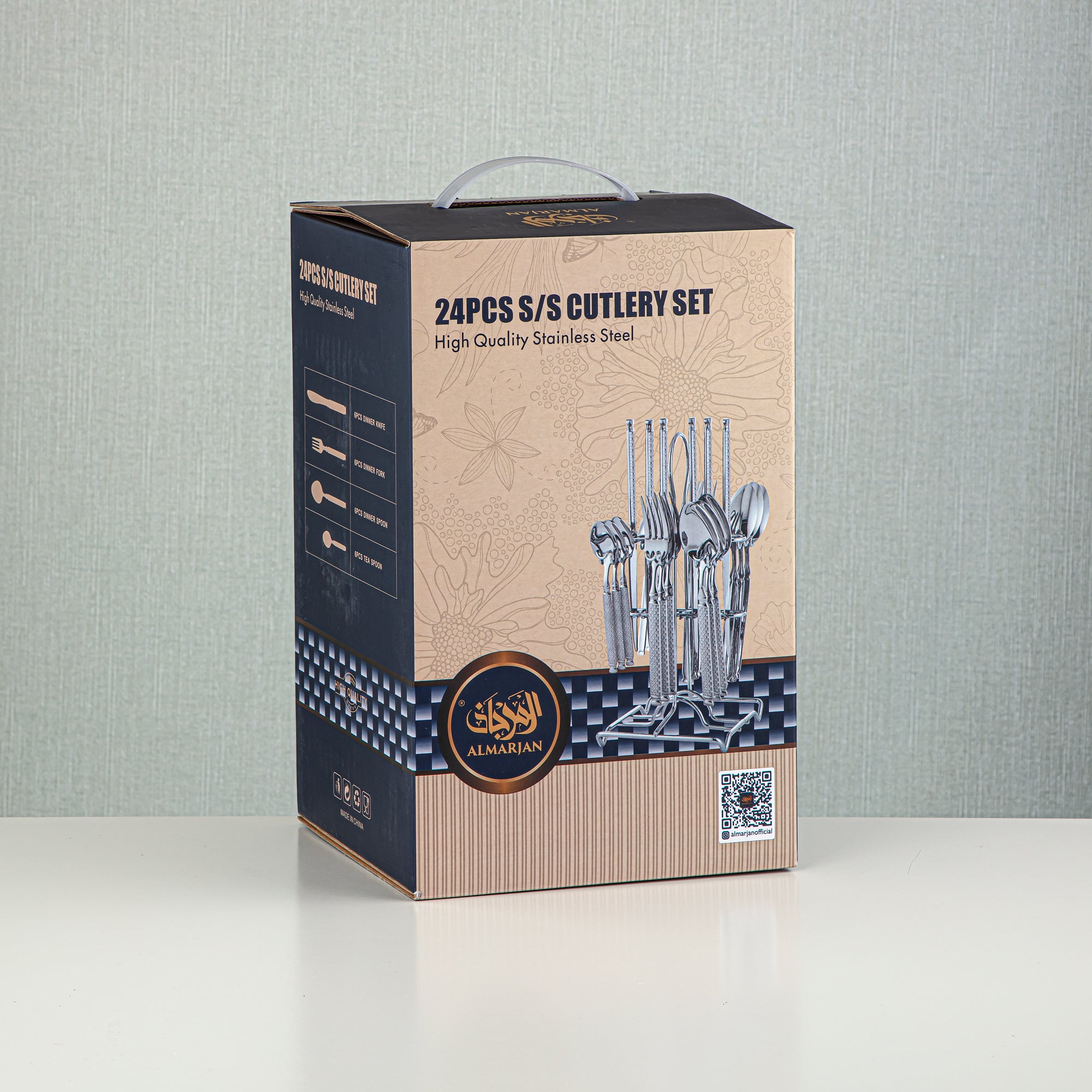 Almarjan Stainless Steel 24 Pieces Cutlery Set Silver & Gold - CUT0010257