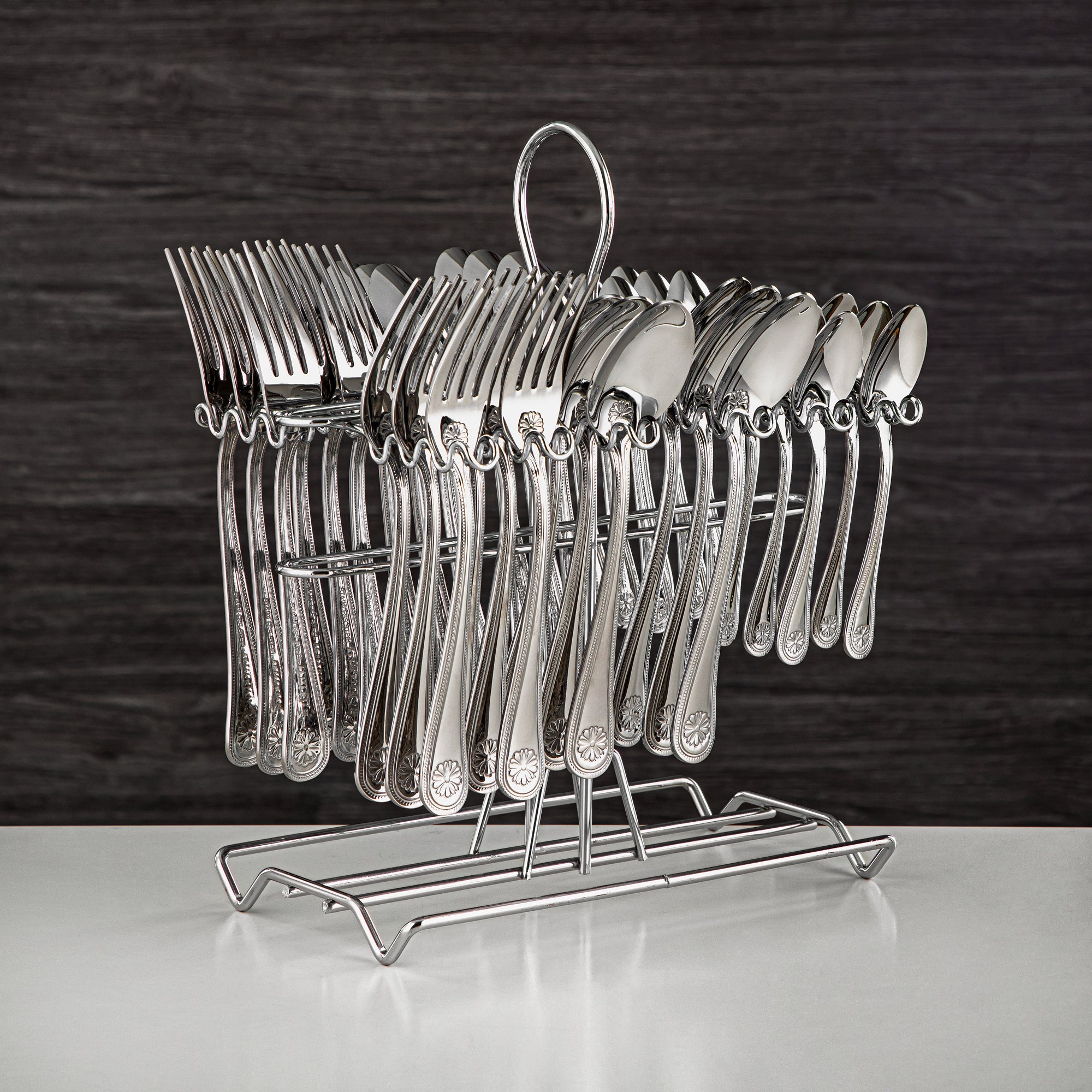 Almarjan Cutlery Set 36 Pieces, Stainless Steel, With Stand, Silver (CUT0010353) Elegant Cutlery Set