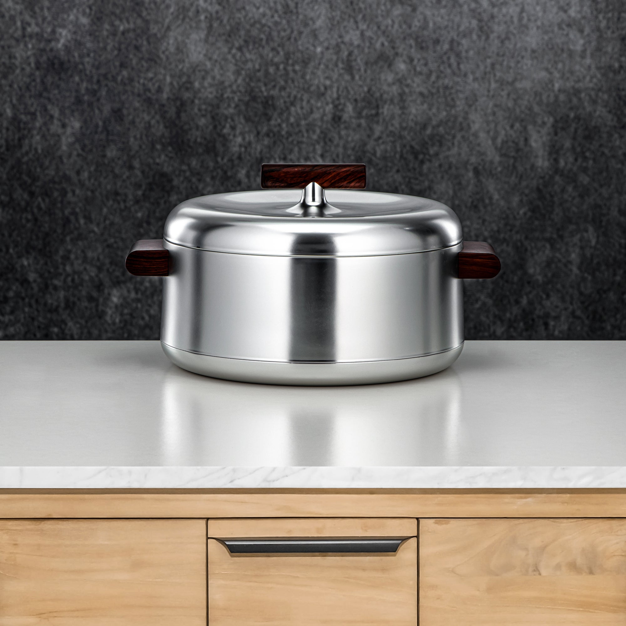 Almarjan Hot Pot Set ABS 1L, 2.5L, 3L Matt silver & dark wood (EL-100/250/300 MC/DW)