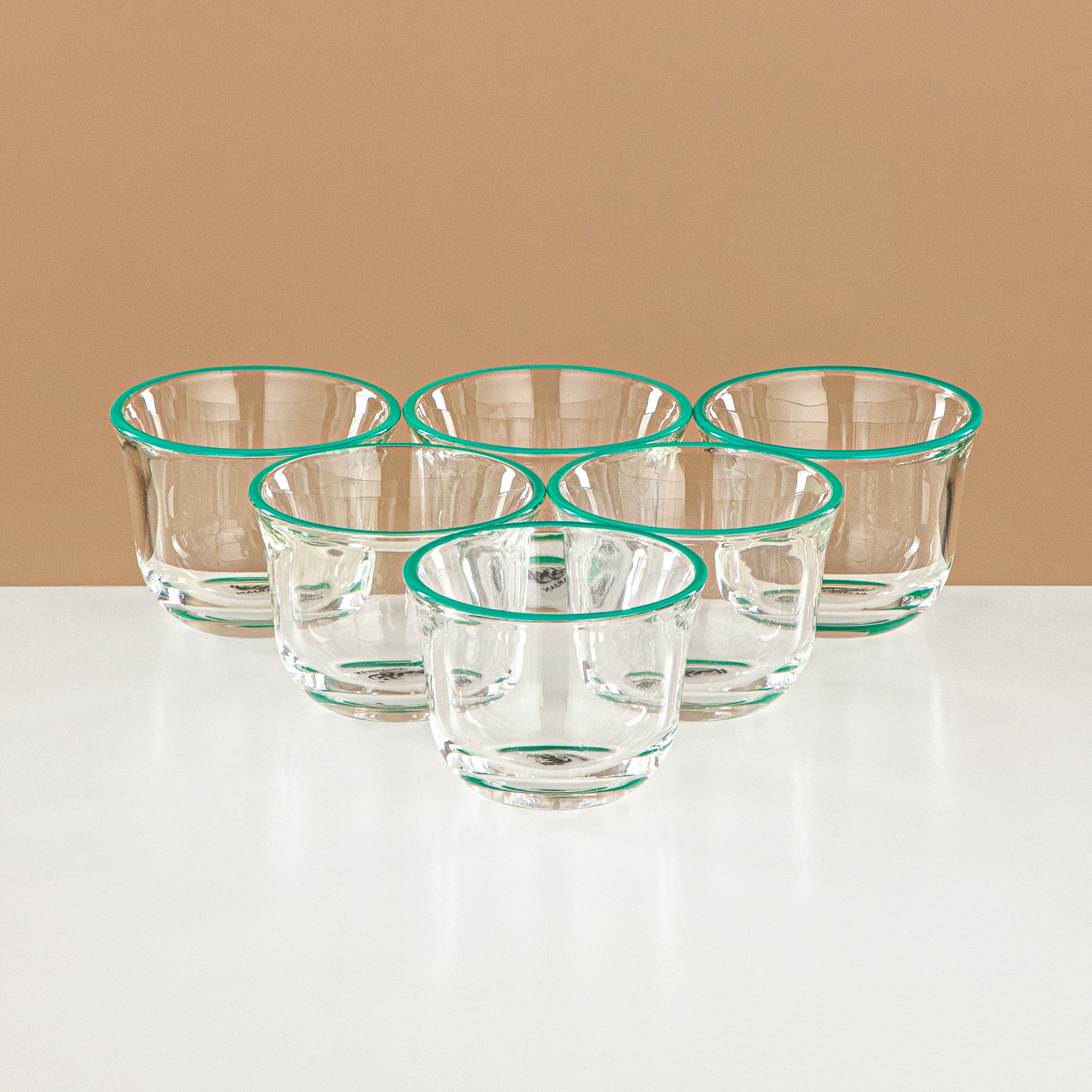 Almarjan Tea & Coffee Set 18 Pieces, Glass, Tiffany Green Rim & Handle (FB808-18 ALLTF) - Elegant Serveware for Tea & Coffee