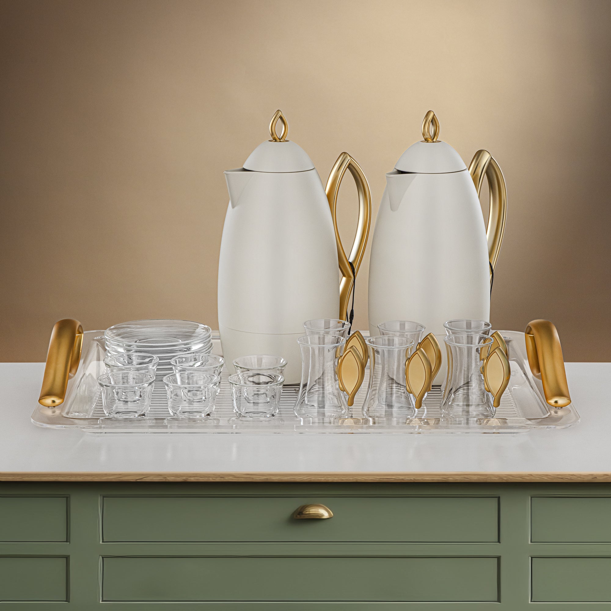 Almarjan Vacuum Flask Set 21-Piece Set matt ivory & matt gold (FG212-21 MIV/MG)