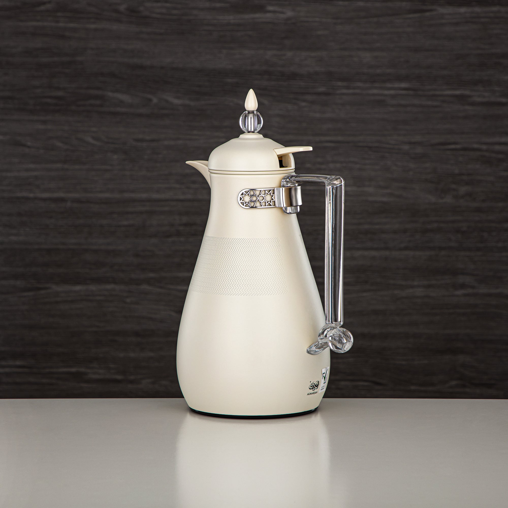 Almarjan Vacuum Flask Set, Push Button, 0.7L + 1L, Matt White & Trasparent (FG803A-070/100 MP/TR) - Elegant Vacuum Flask Sets