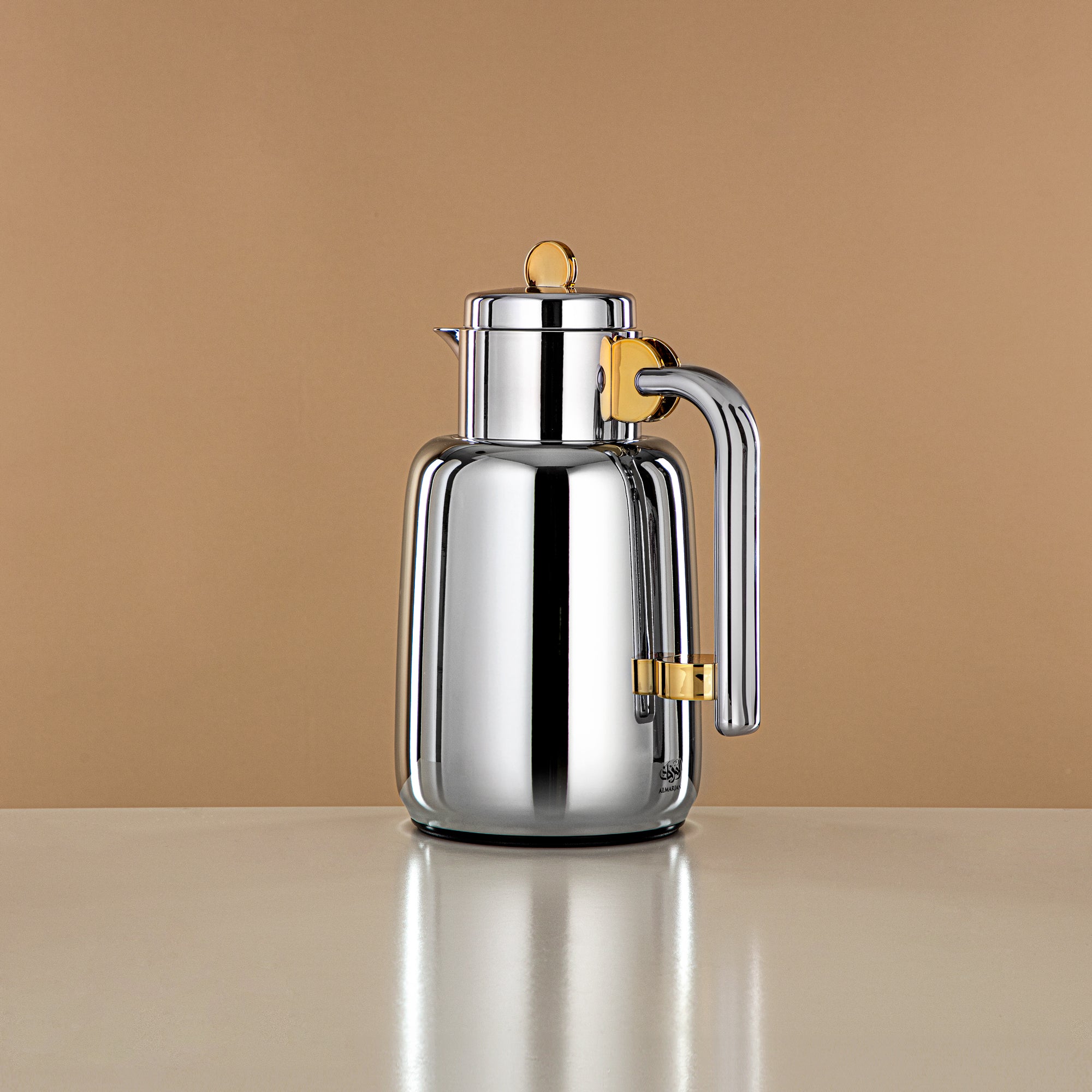 Almarjan Vacuum Flask Set - 0.7L + 1L, Silver & Gold (FG808-070/100 G/C) - For Serving Tea & Coffee