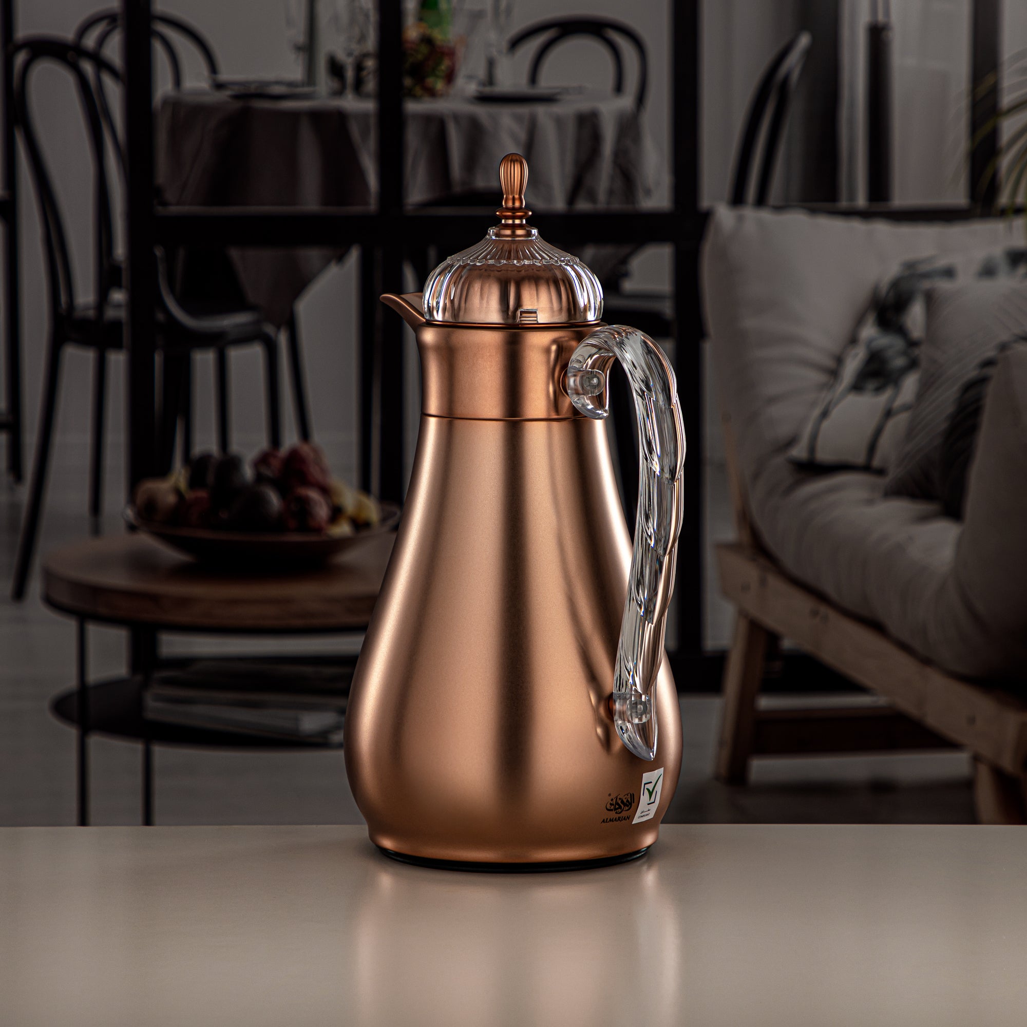 Almarjan Vacuum Flask Set, Push Button, 0.7L + 1L, Matt Copper & Transparent (FG810-070/100 MCP/TR) - Elegant Vacuum Flask Sets