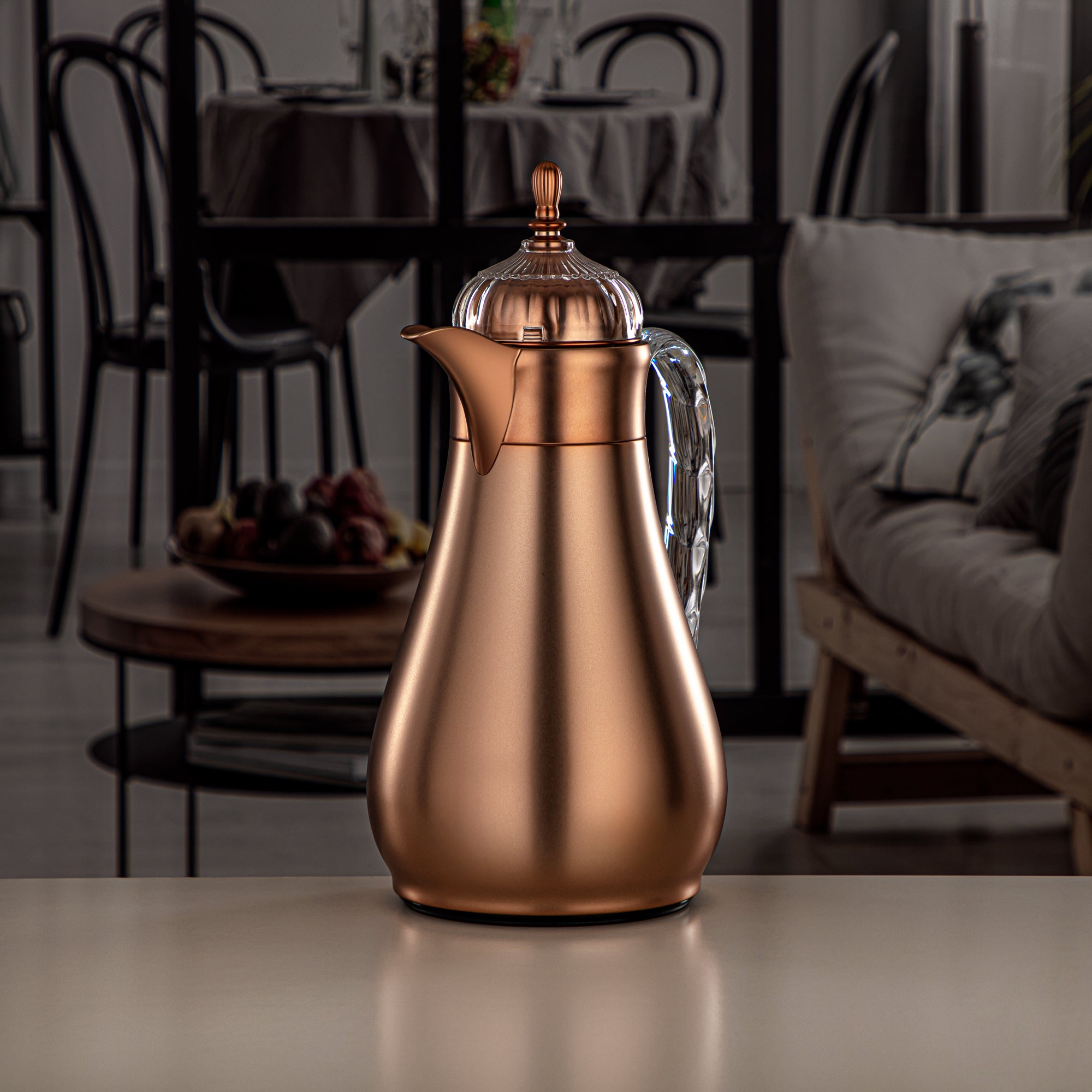 Almarjan Vacuum Flask Set, Push Button, 0.7L + 1L, Matt Copper & Transparent (FG810-070/100 MCP/TR) - Elegant Vacuum Flask Sets