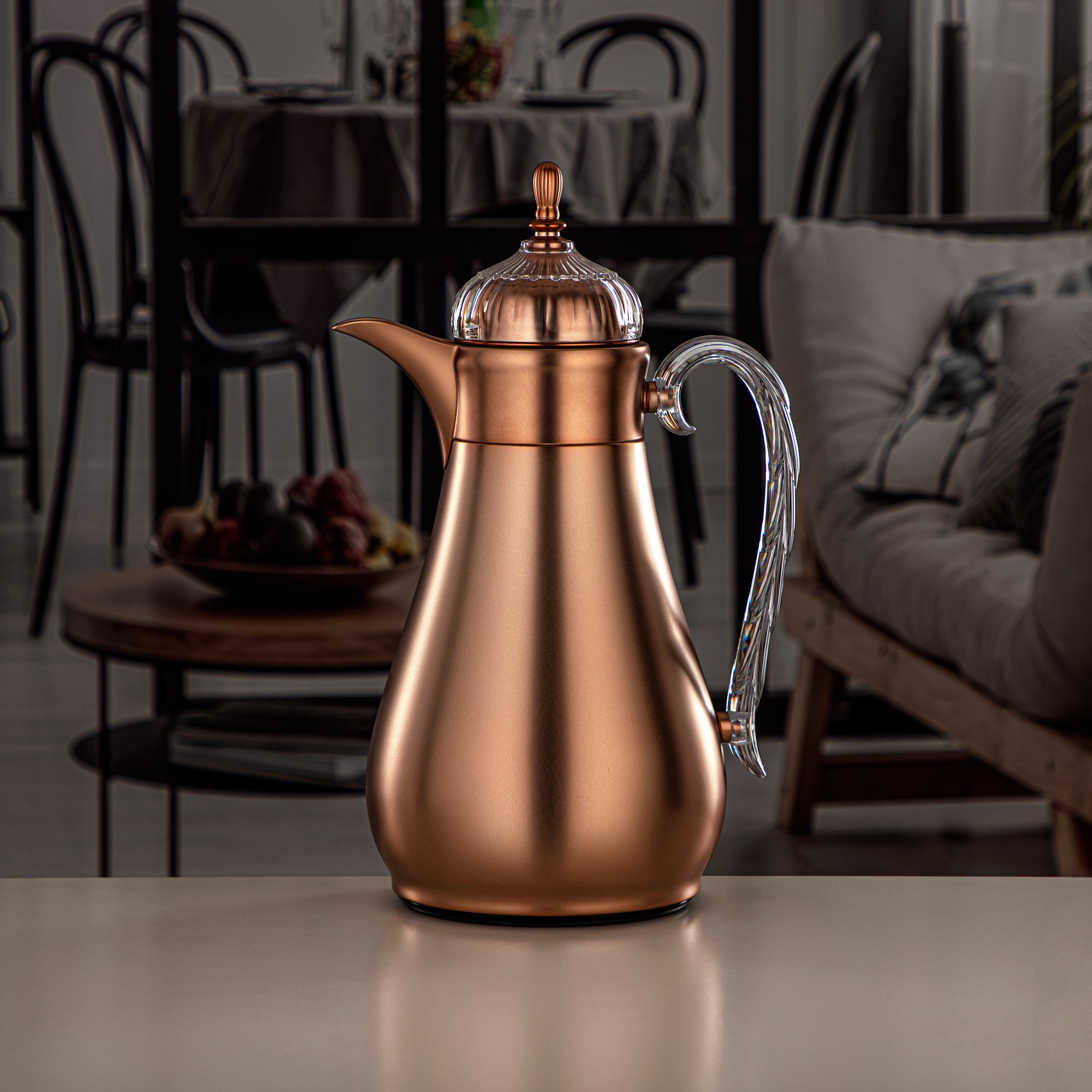 Almarjan Vacuum Flask Set, Push Button, 0.7L + 1L, Matt Copper & Transparent (FG810-070/100 MCP/TR) - Elegant Vacuum Flask Sets