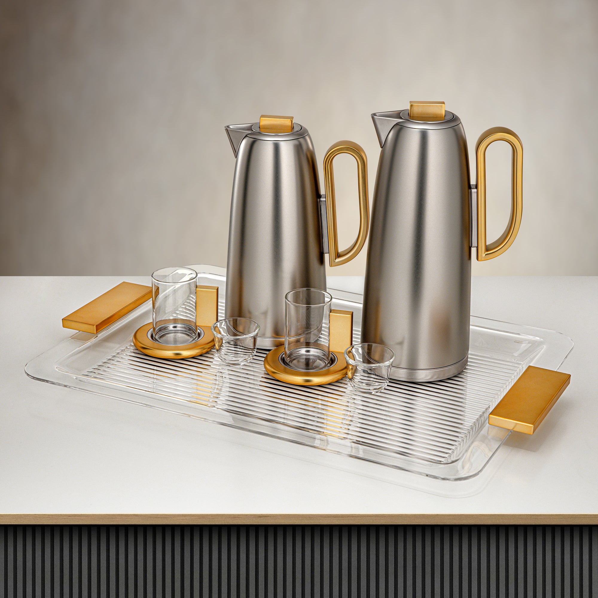 Almarjan Tea & Coffee Set 21 Pieces Matte Nickel & Gold