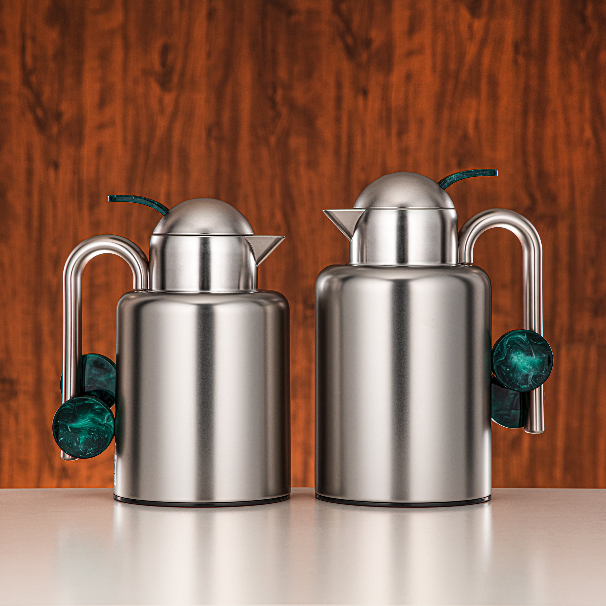 Almarjan Vacuum Flask Set Matt Nickel & Dark Green Marble (FG819-100/150 MNI/DGM)