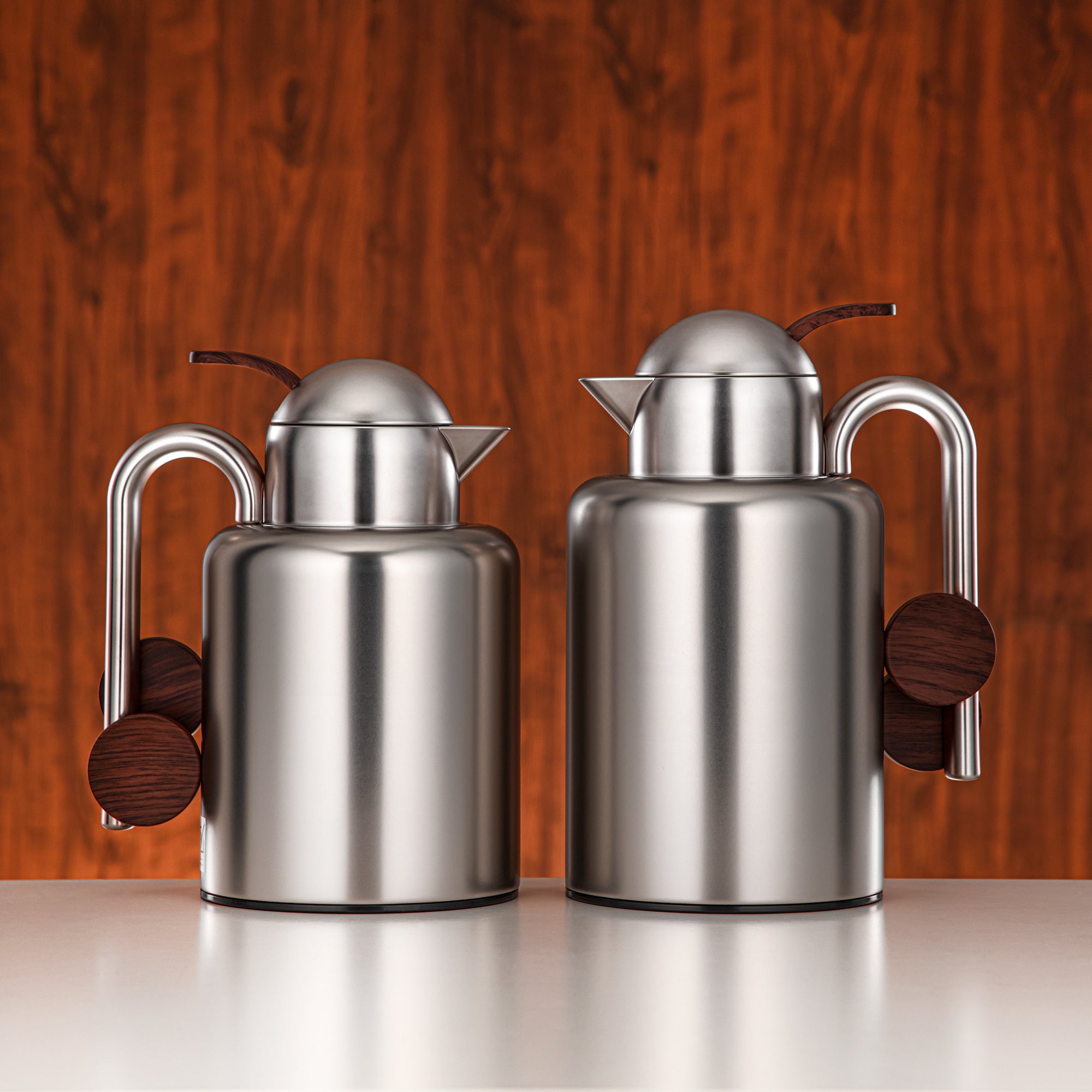 Almarjan Vacuum Flask Set Matt Nickel & Dark Wood (FG819-100/150 MNI/DW)