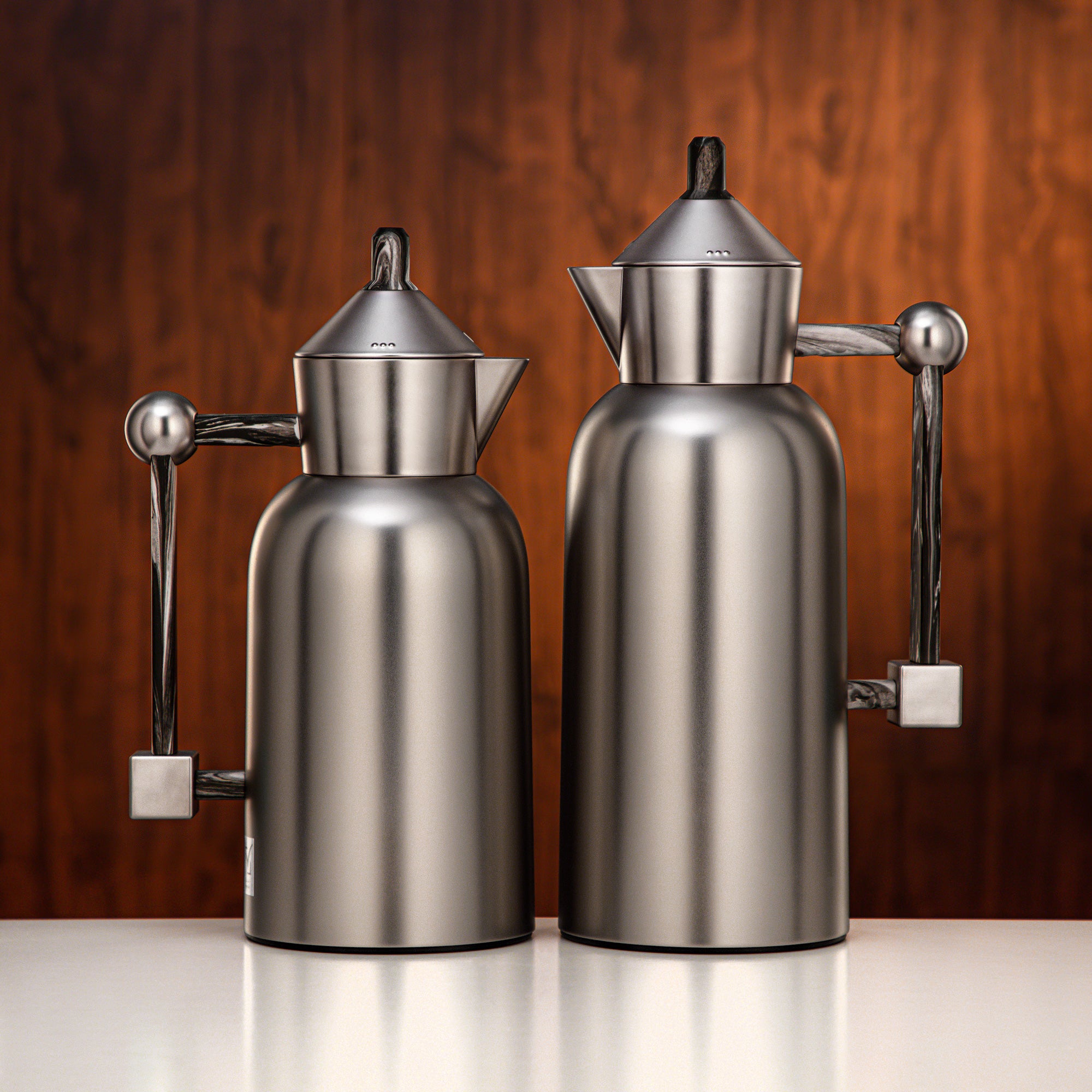 Almarjan Vacuum Flask Set 0.7L + 1L Matt Nickel & Black Marble