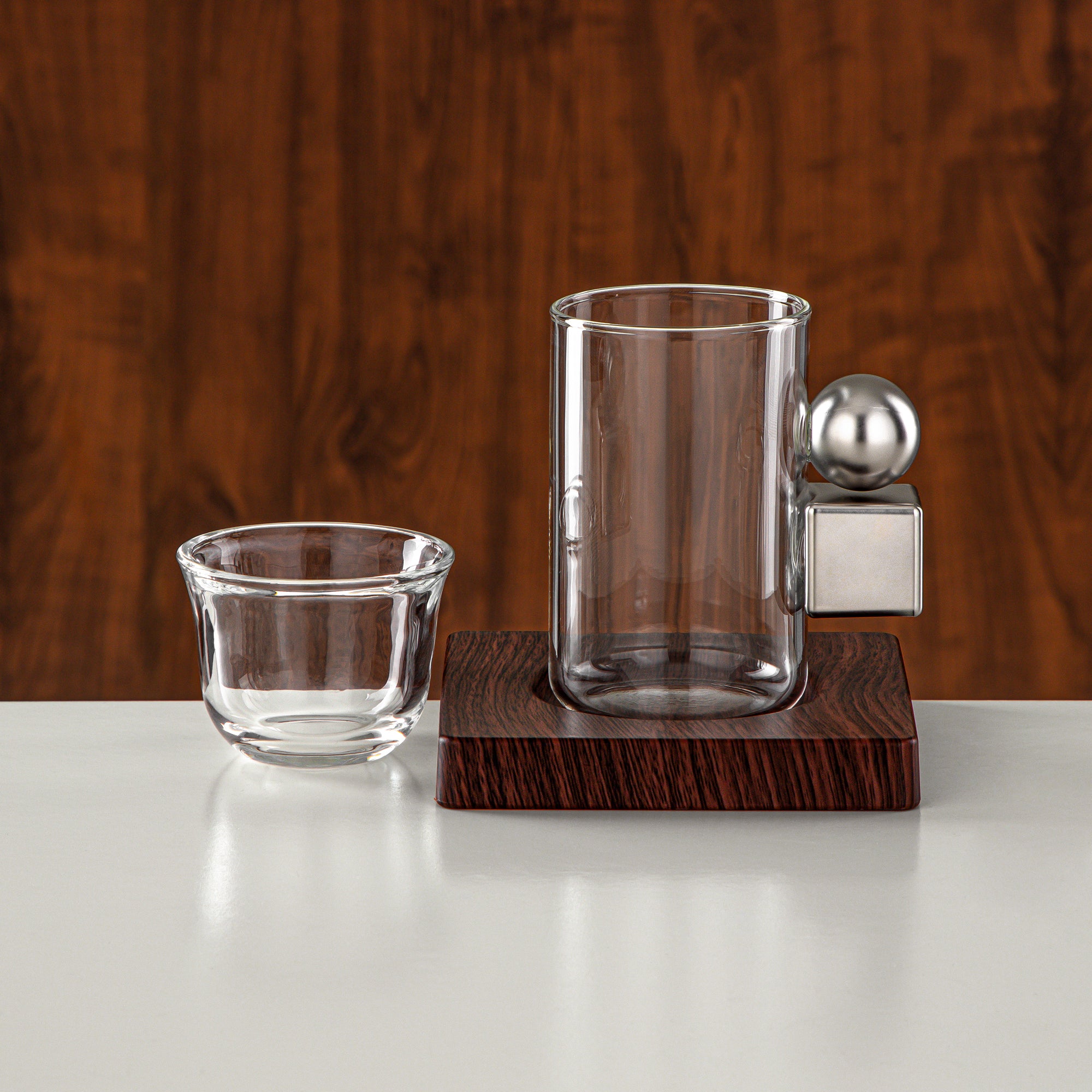 Almarjan Tea Set 18 Pieces Matt Nickel & Dark Wood