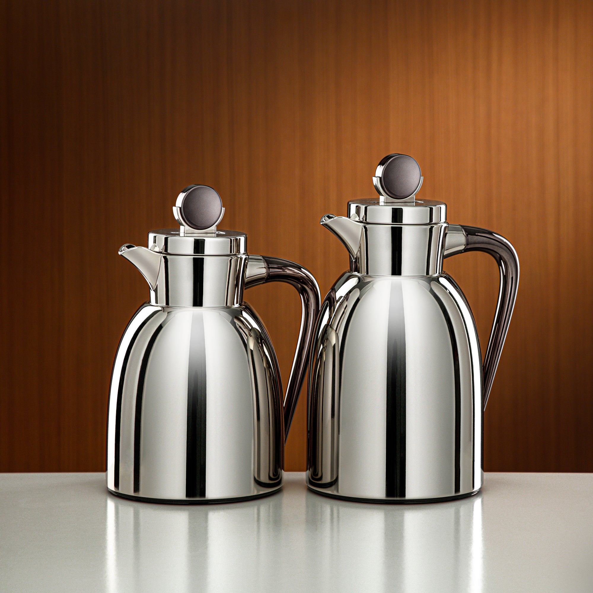 Almarjan Vacuum Flask Set 0.7L & 1L Nickel & Gun Black