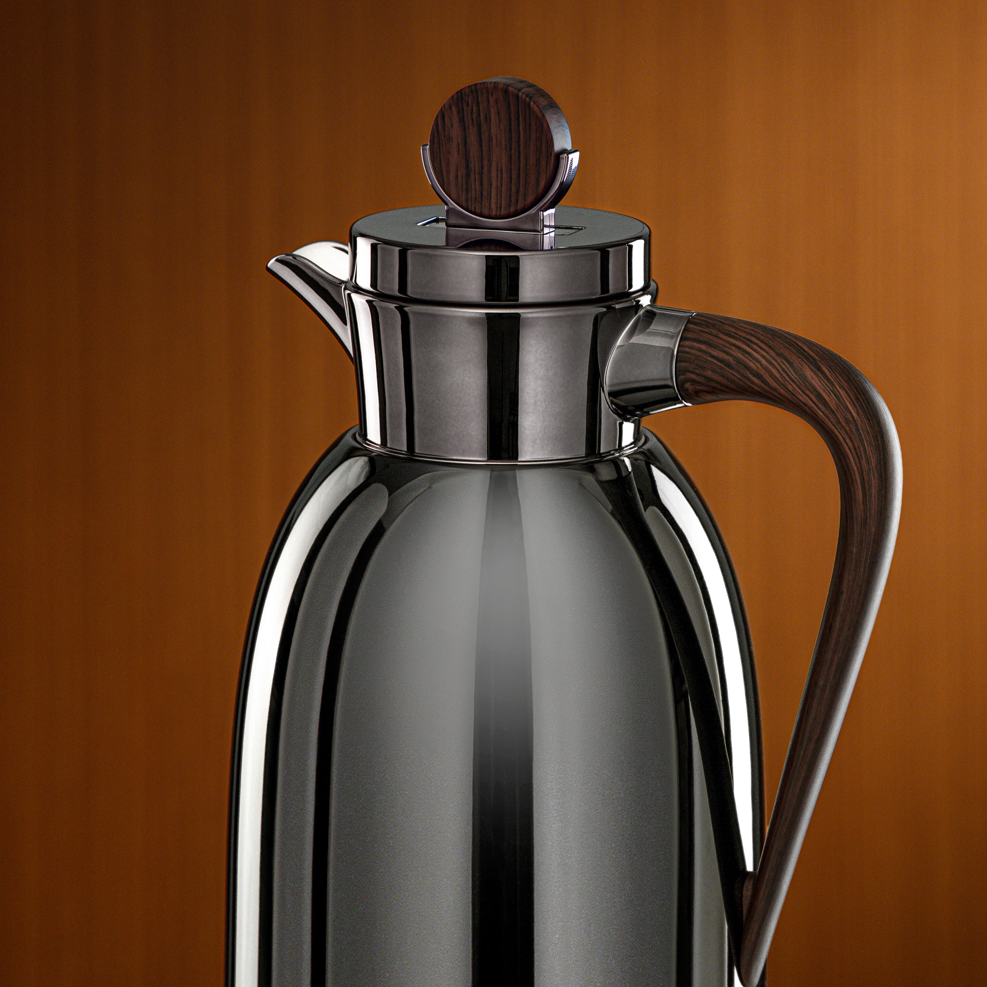 Almarjan Vacuum Flask 1L Gun Black & Dark Wood