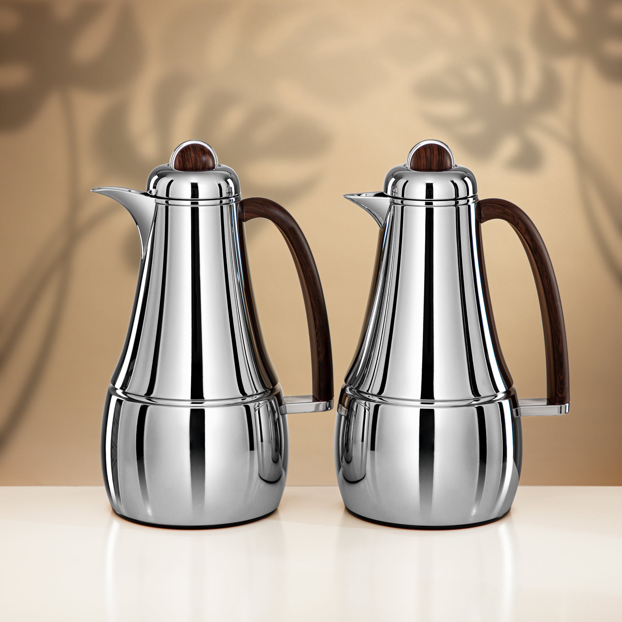 Almarjan Vacuum Flask Set 1L + 1L Silver & Dark Wood