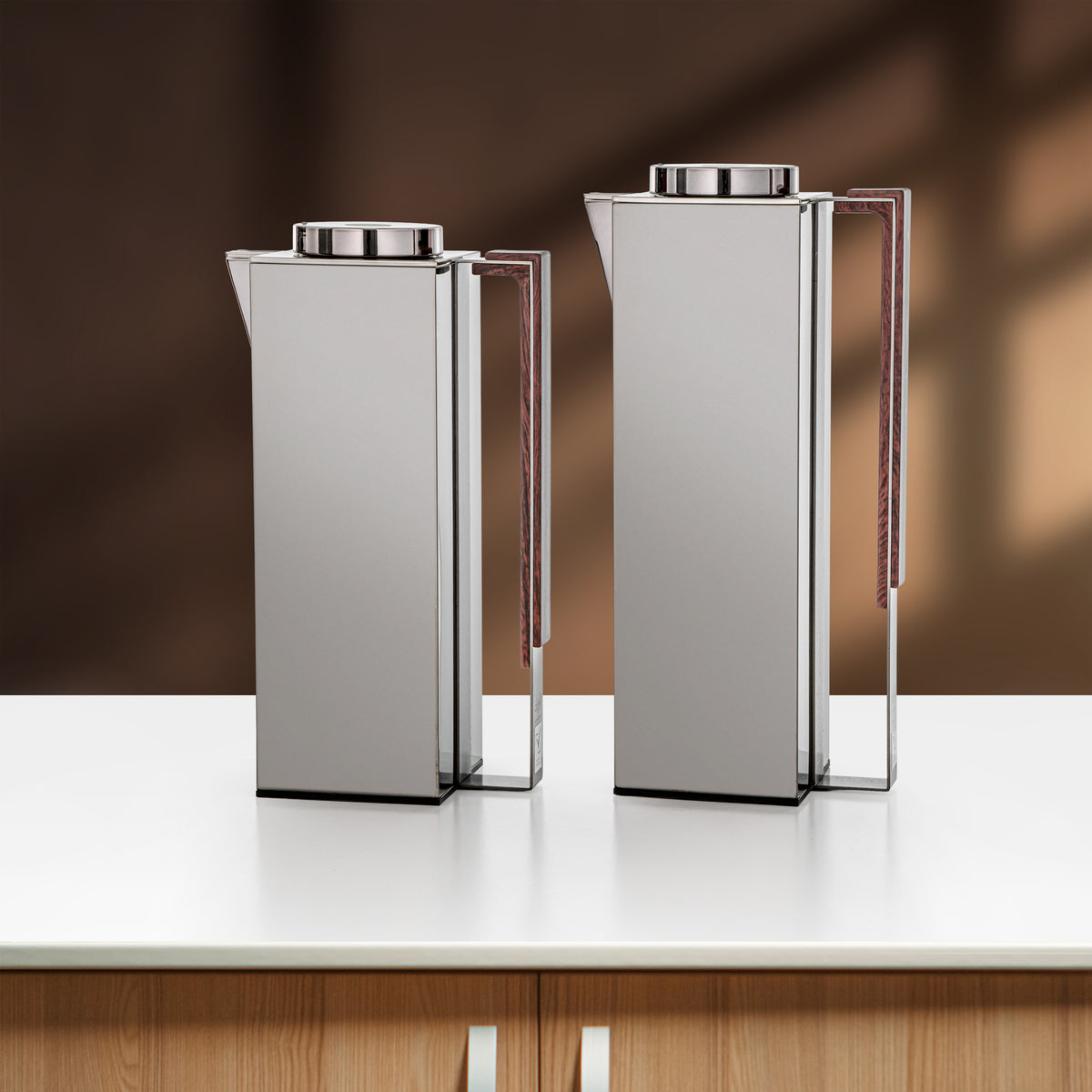Almarjan 2 Pieces Vacuum Flask Set, Gun Black & Dark Wood