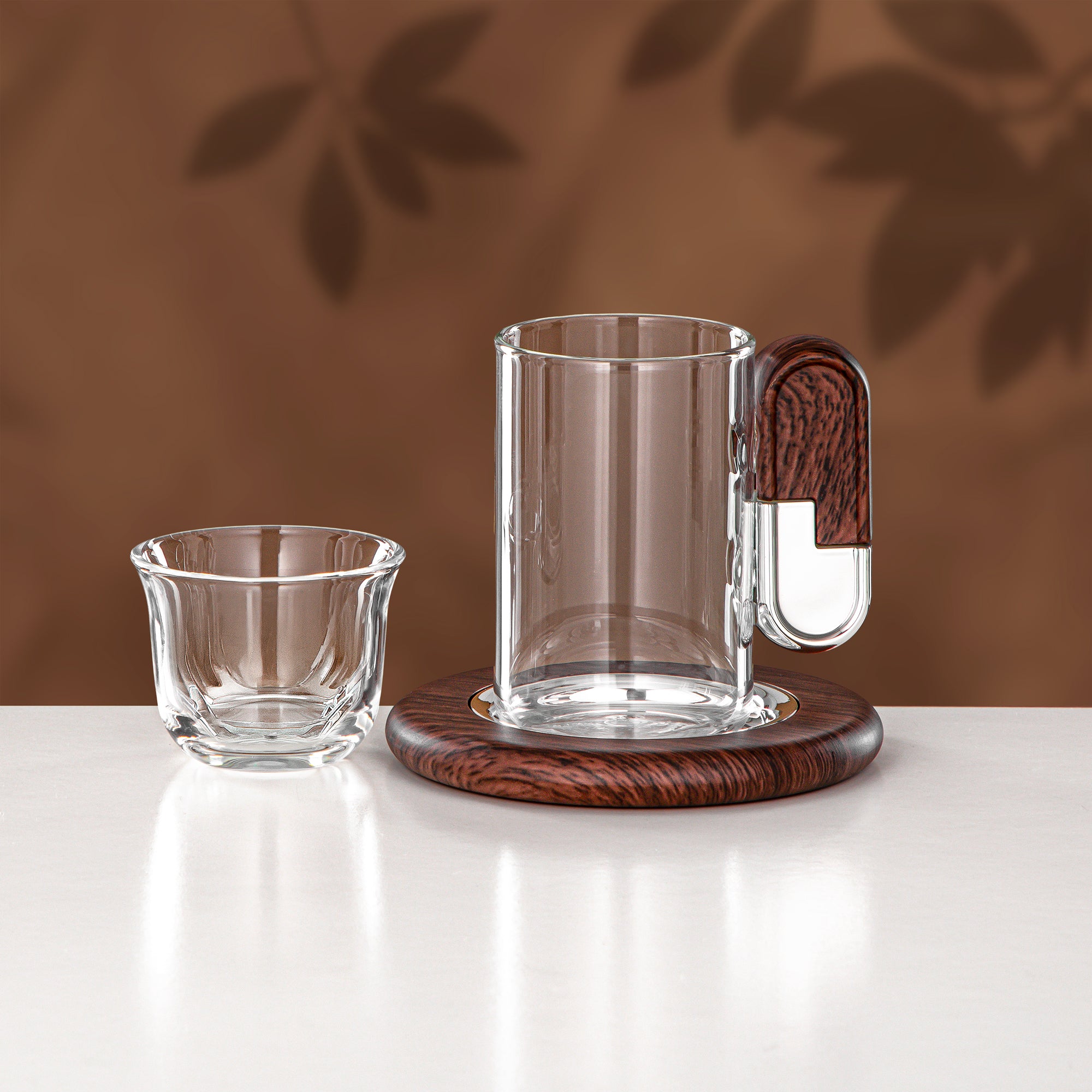 Almarjan 18 Pieces Tea & Coffee Set, Silver & Dark Wood
