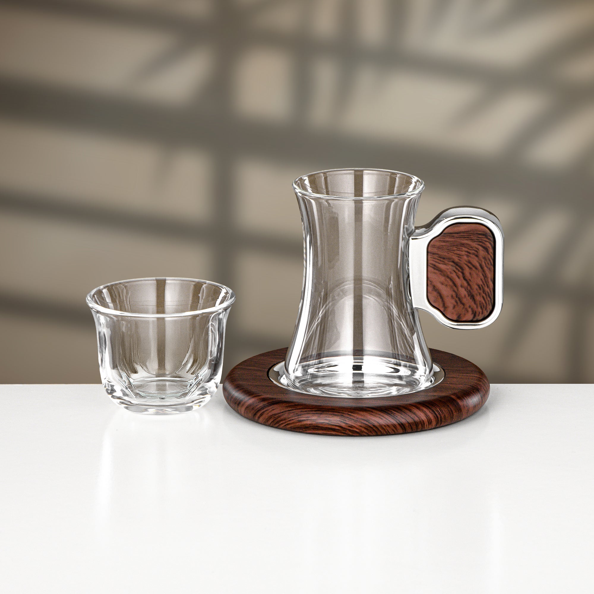 Almarjan 21 Pieces Tea & Coffee Set, Brushed Silver & Dark Wood