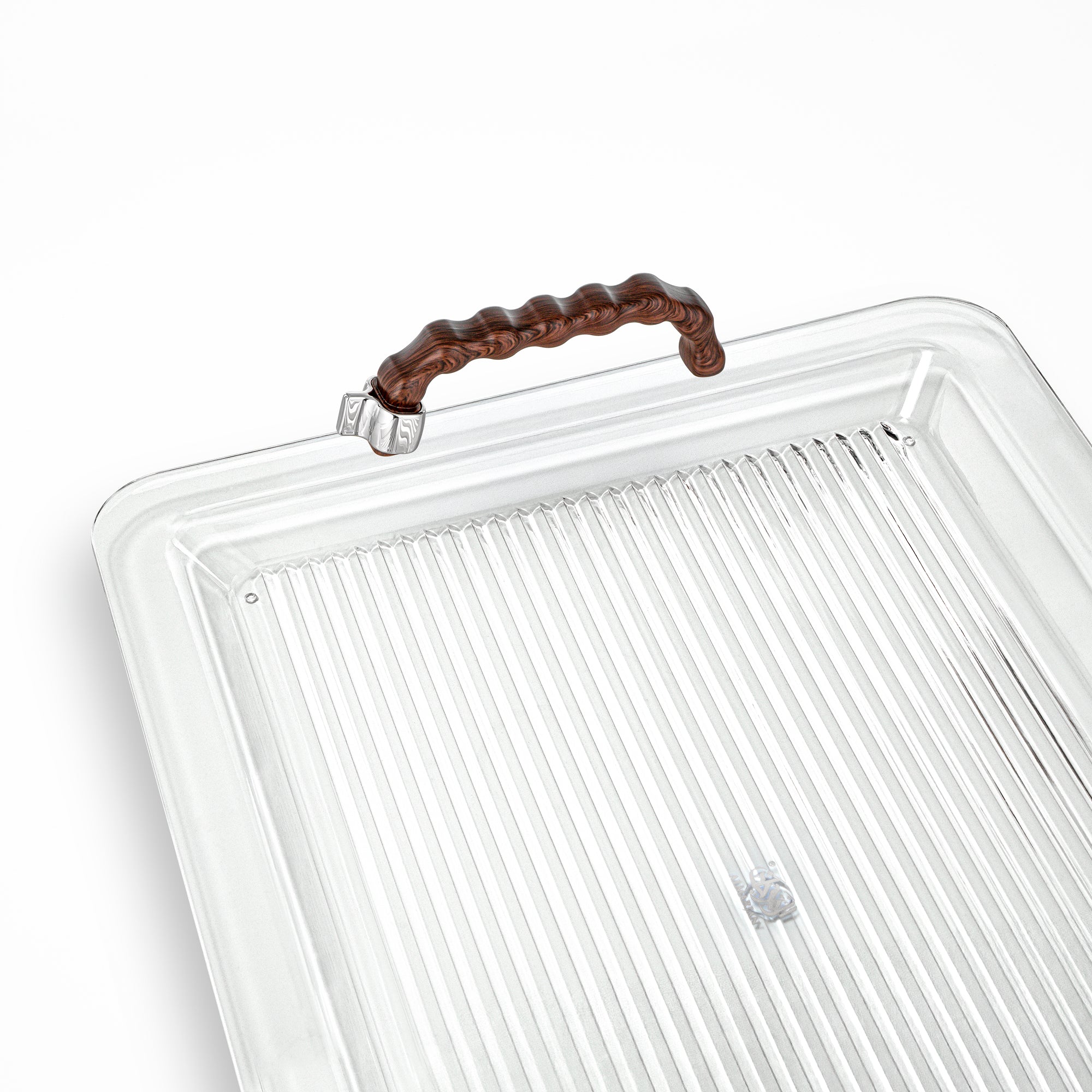 Almarjan 50 cm Acrylic Serving Tray, Silver & Dark wood