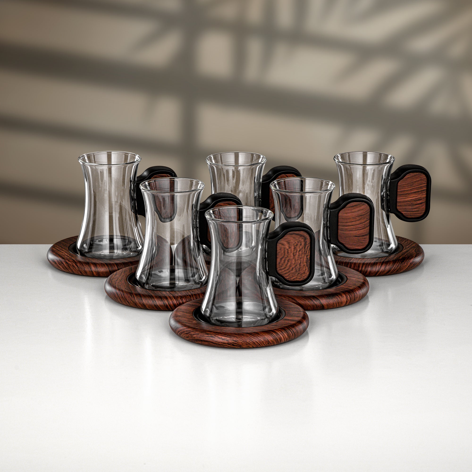 Almarjan 18 Pieces Tea & Cawa Cup Set, Black & Dark Wood