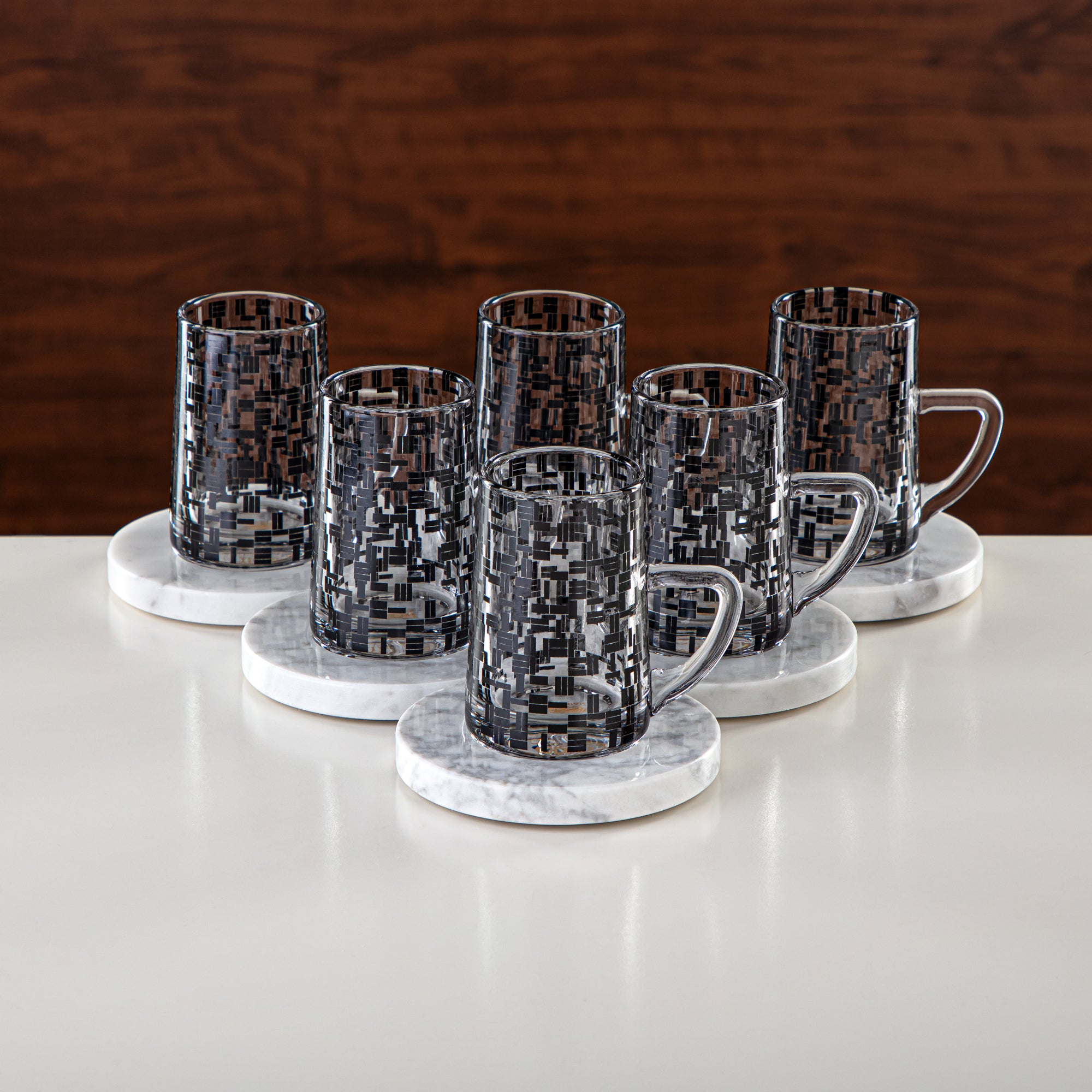 Almarjan Tea & Coffee Set 18 Pieces, Glass, Black & Marble (GLS2630067) - Chich Serveware