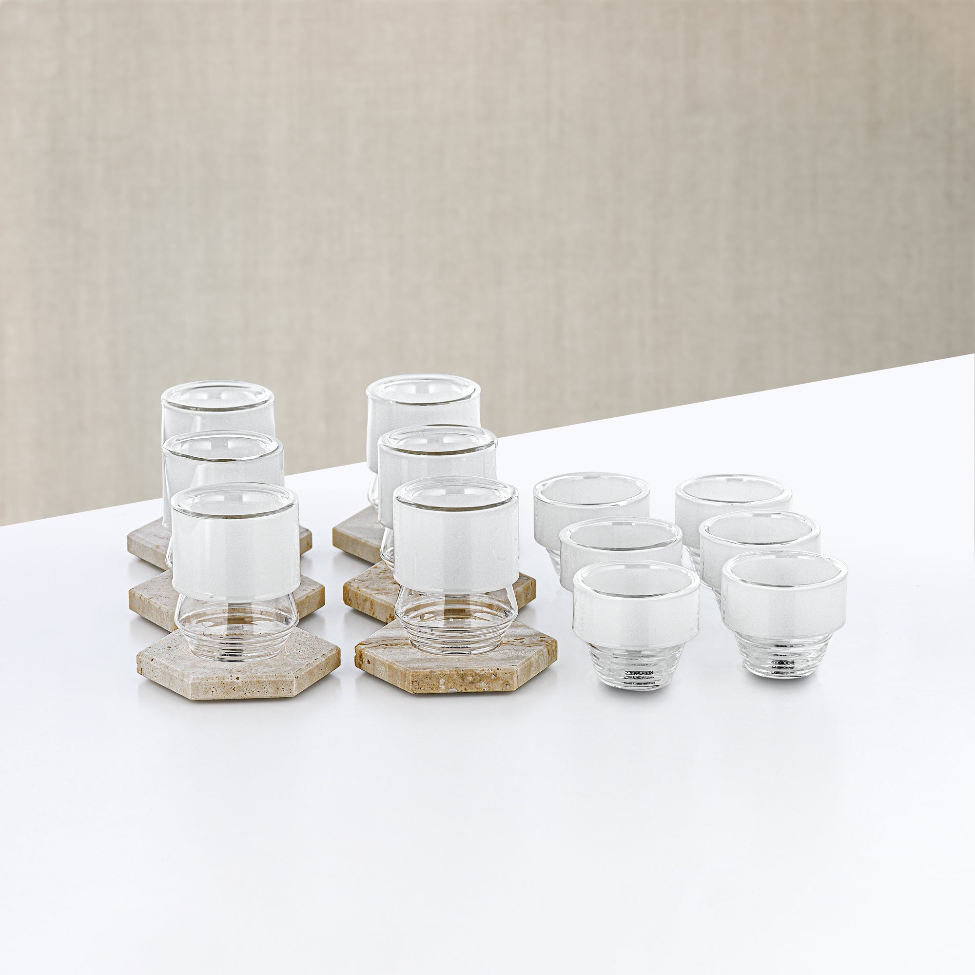 Almarjan Tea & Arabic Coffee Set 18 Pieces Glass & Travertine