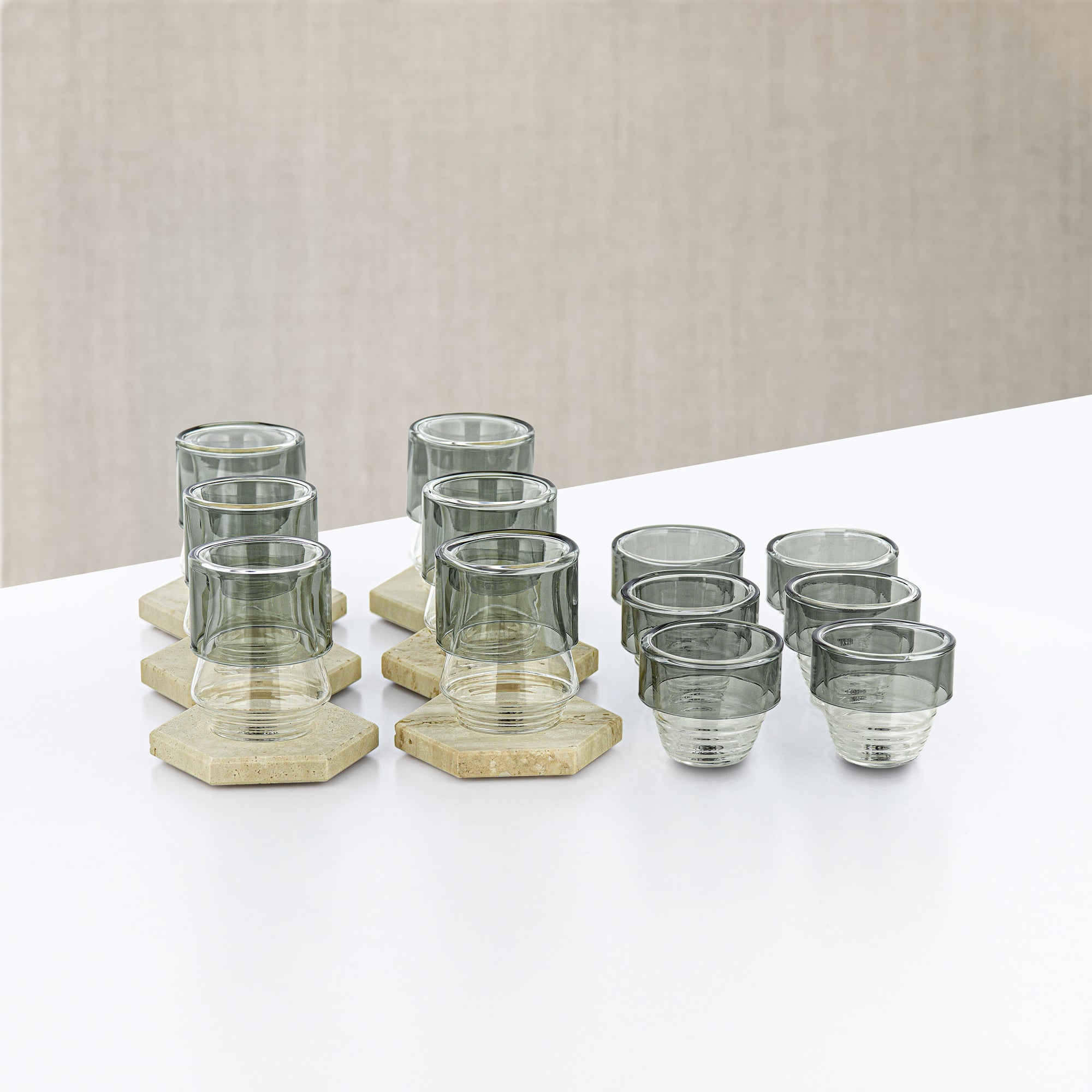 Almarjan Tea & Arabic Coffee Set 18 Pieces Glass & Travertine