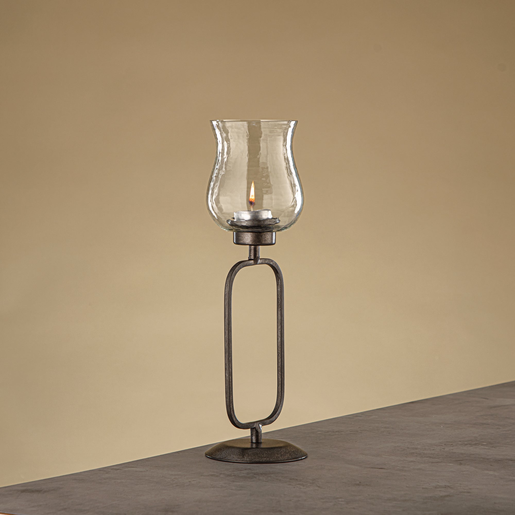 Almarjan Elemental Votive Holder Hammered Clear Glass 11x11x36 CM Vintage Silver Stand (GMT2960012)