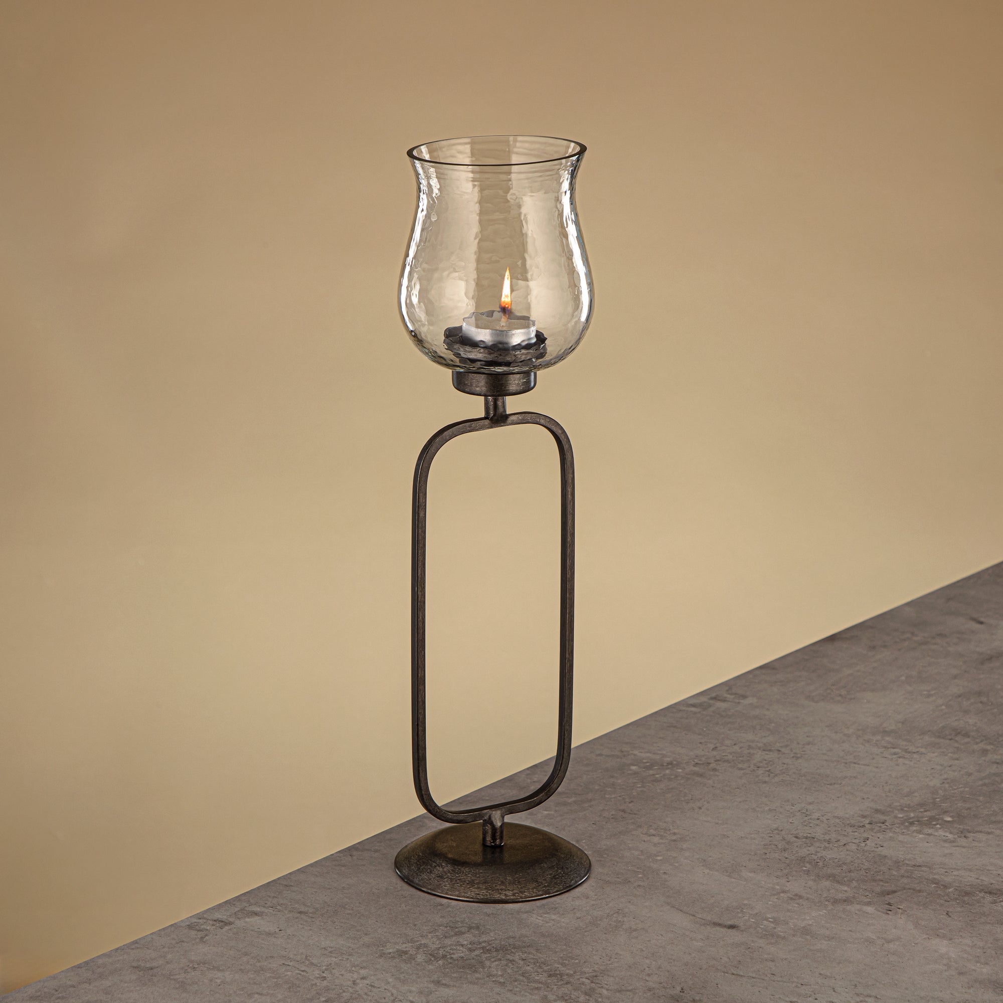 Almarjan Elemental Votive Holder Hammered Clear Glass 11x11x41 CM Vintage Silver Stand (GMT2960016)