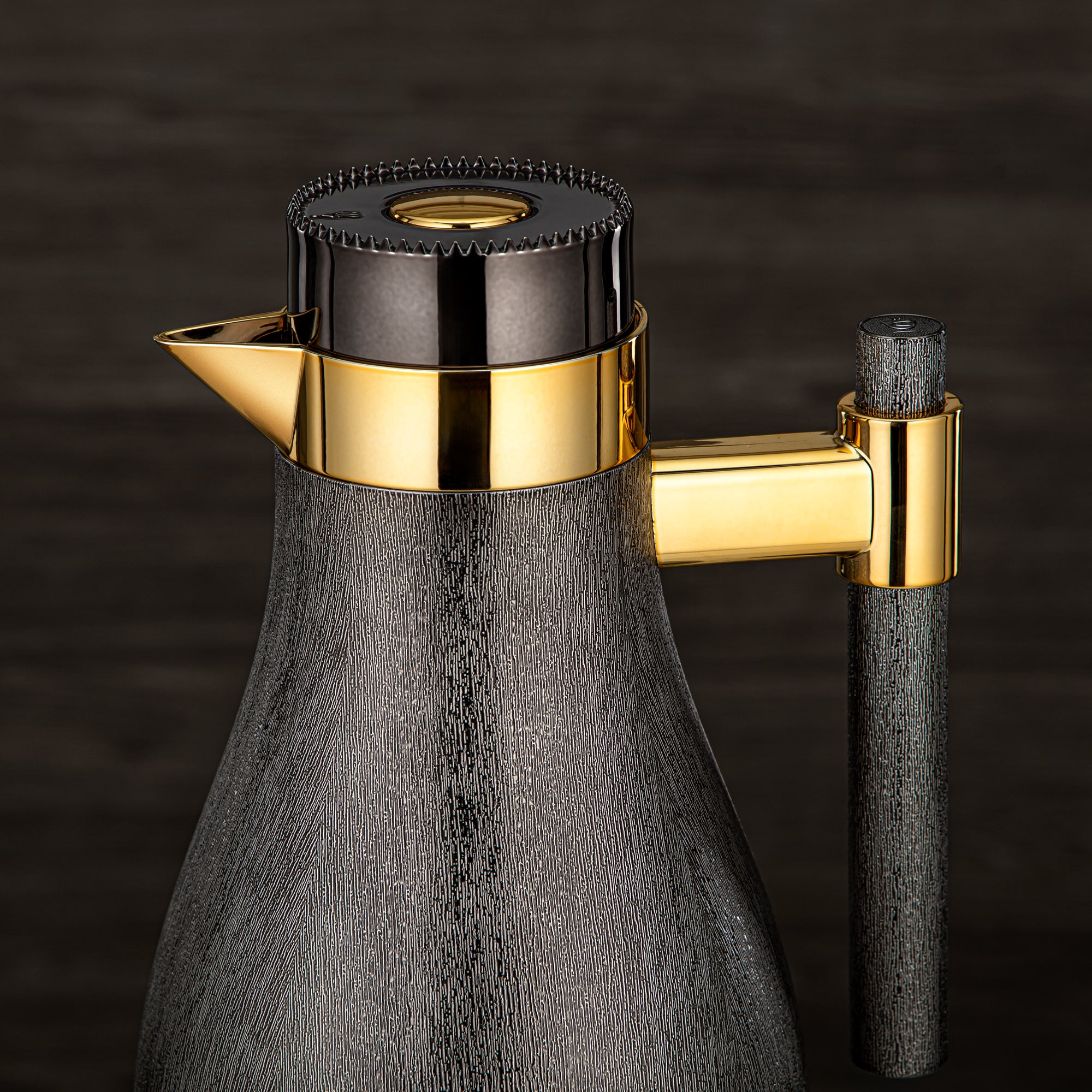 Almarjan Vacuum Flask Set ABS Push Button 1L + 1L Gun Black & Gold (GOK-NBK-NBK-G) - Elegant Serving