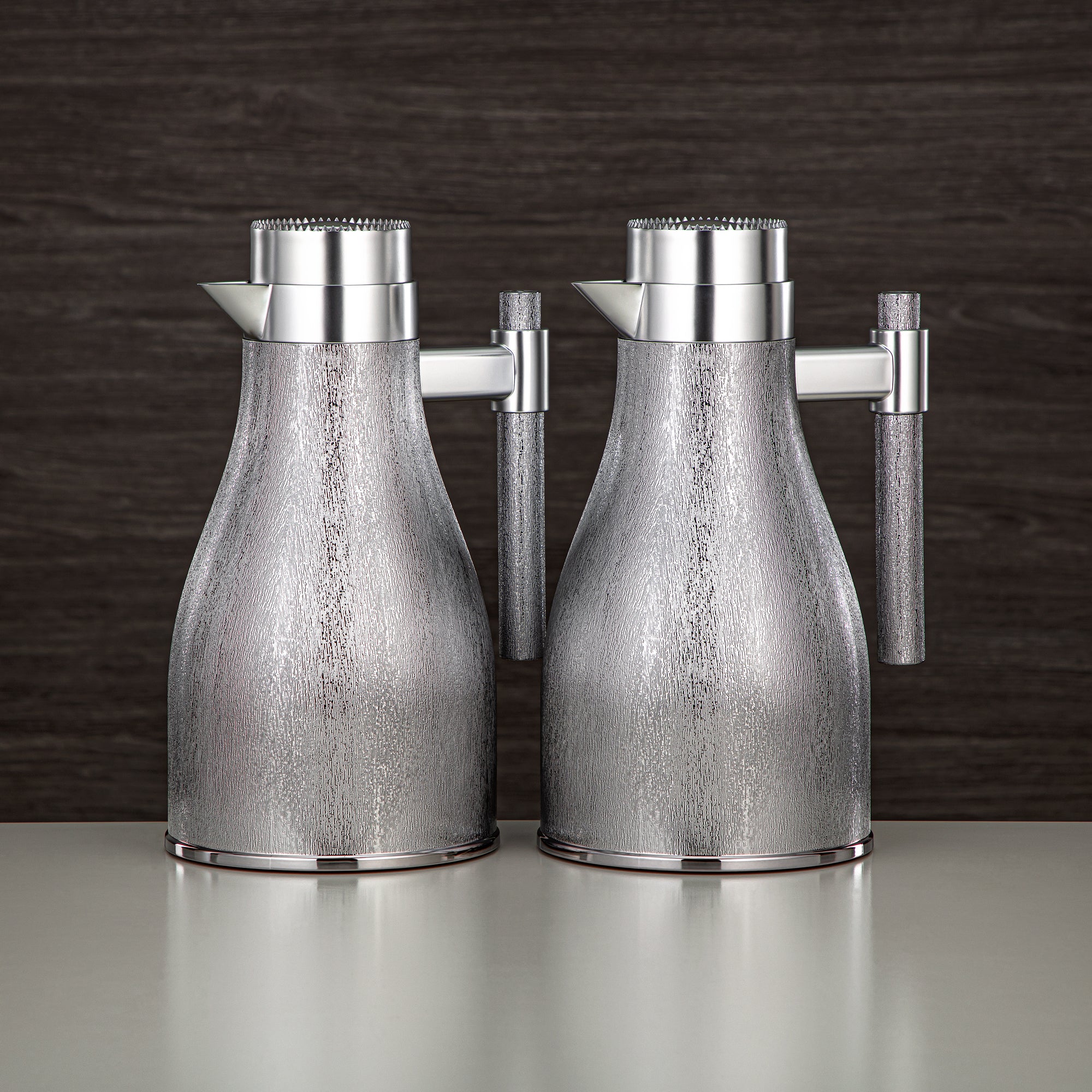 Almarjan Vacuum Flask Set ABS Push Button 1L + 1L Silver & Matt Silver (GOK-S-MS-MS) - Elegant Serving