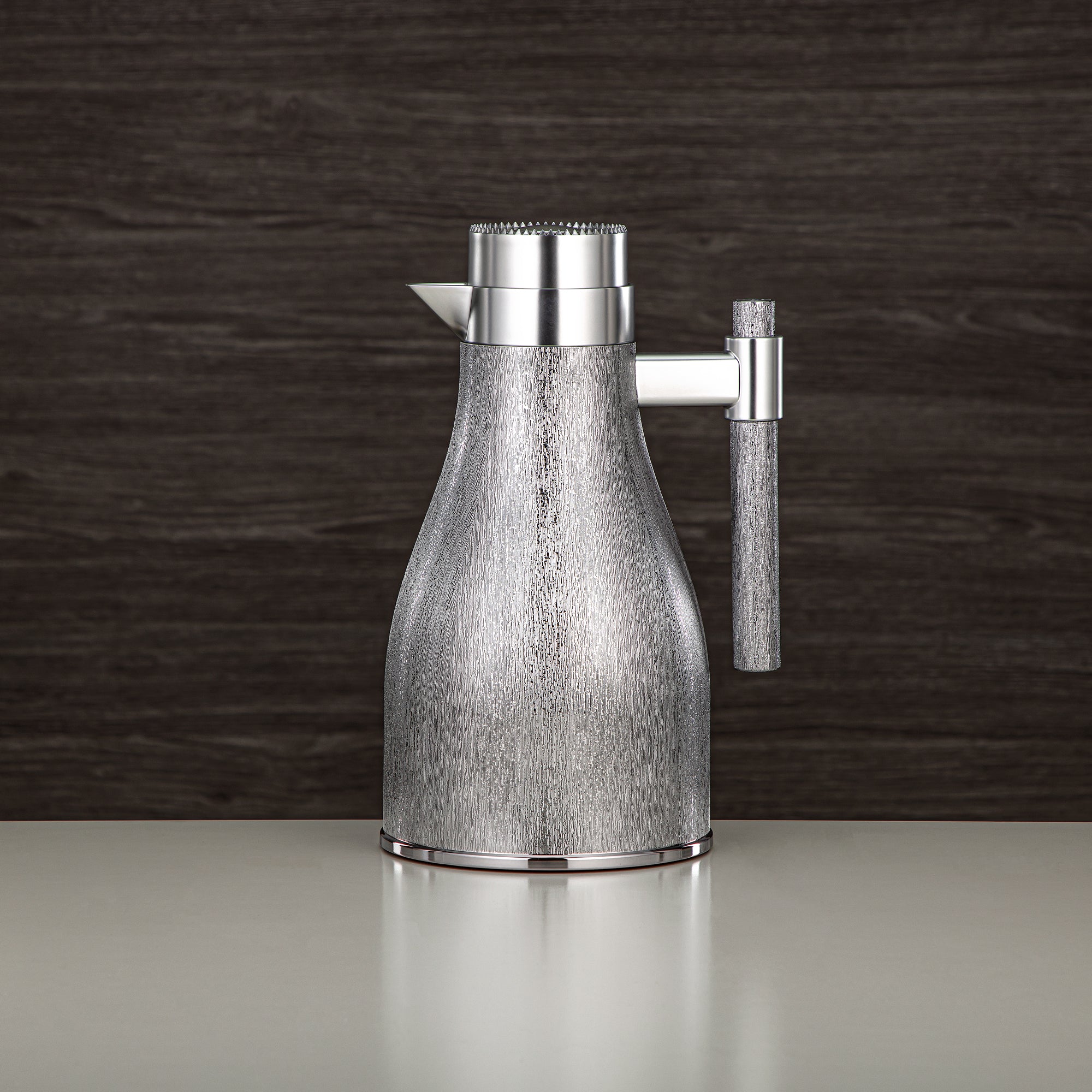 Almarjan Vacuum Flask Set ABS Push Button 1L + 1L Silver & Matt Silver (GOK-S-MS-MS) - Elegant Serving