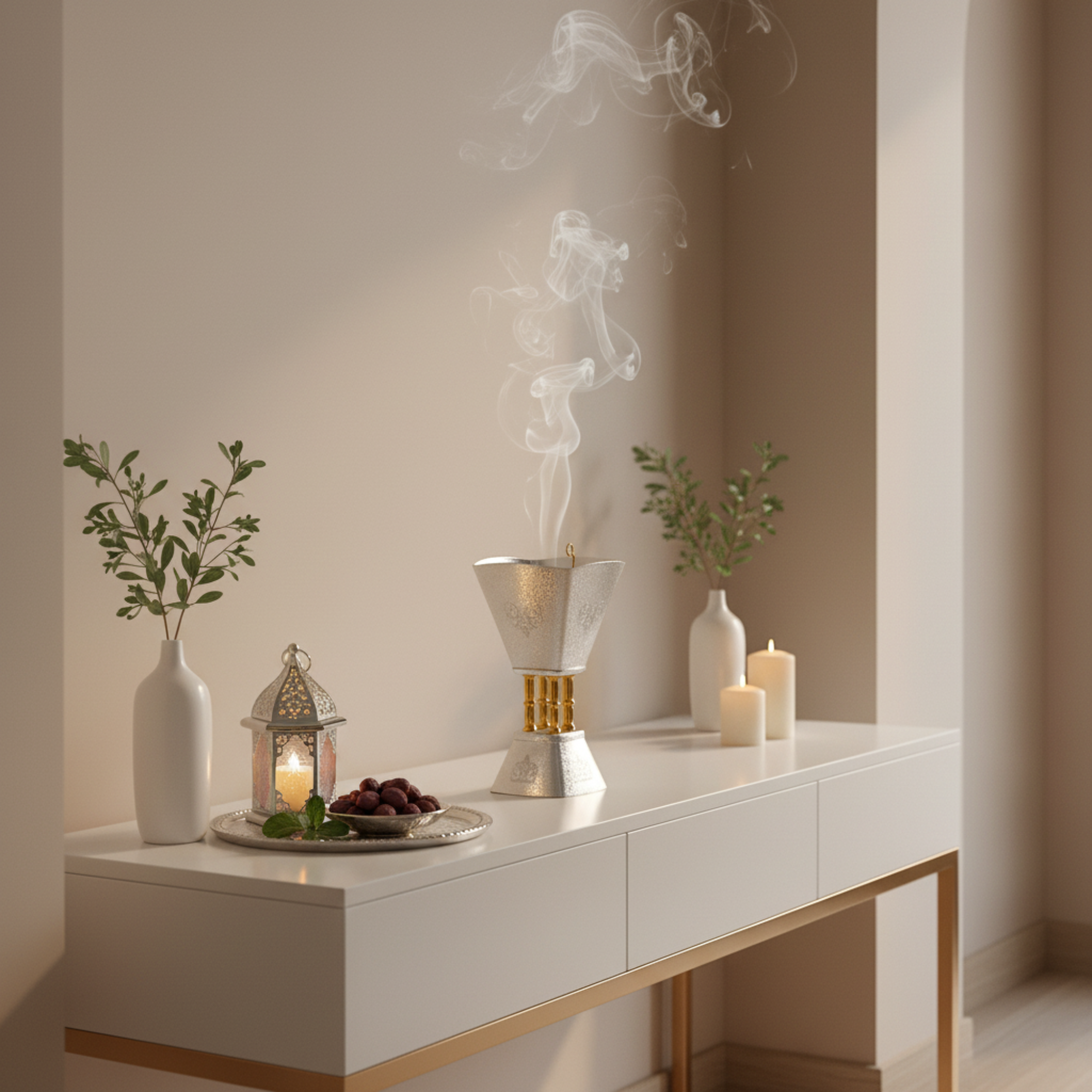 Almarjan Incense Burner Silver & Gold Crackle 20cm