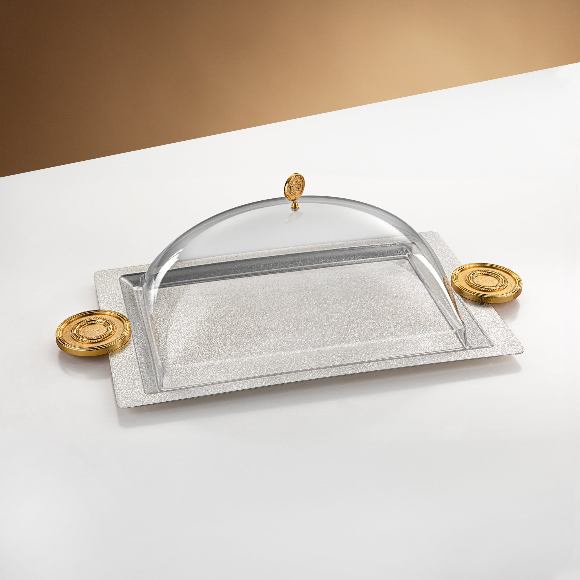 Almarjan Serving Tray with Cover 53 cm Silver & Gold Crackle