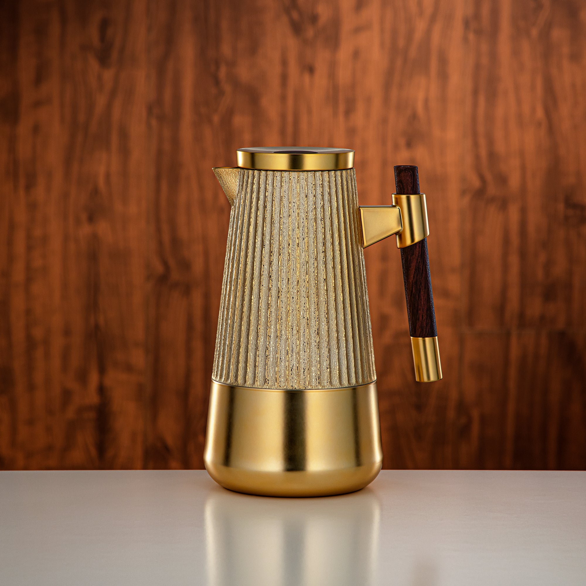 Almarjan Vacuum Flask Set 1L + 1L Matt Gold & Matt Dark Wood