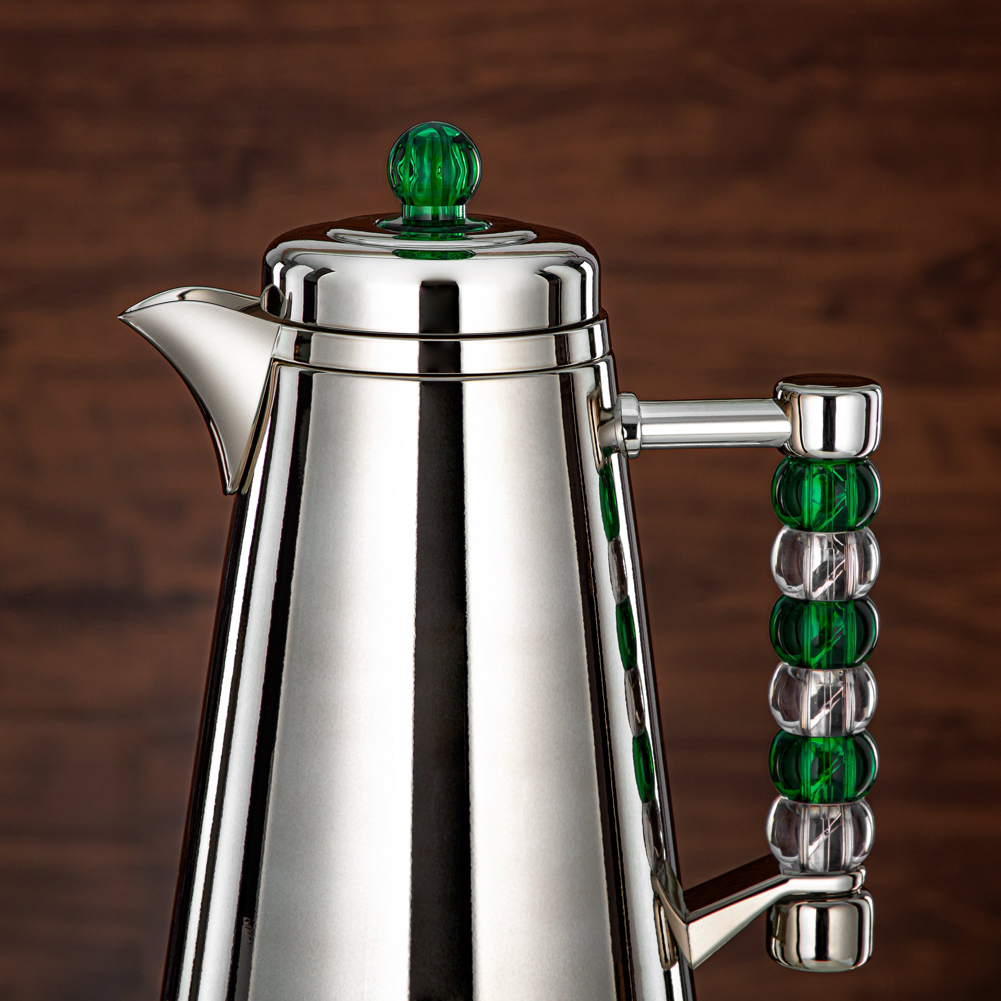 Almarjan Vacuum Flask Set Push Button 1L + 1L Silver & Transparent Green (SJ42-SCGR) - Tea & Coffee Flask