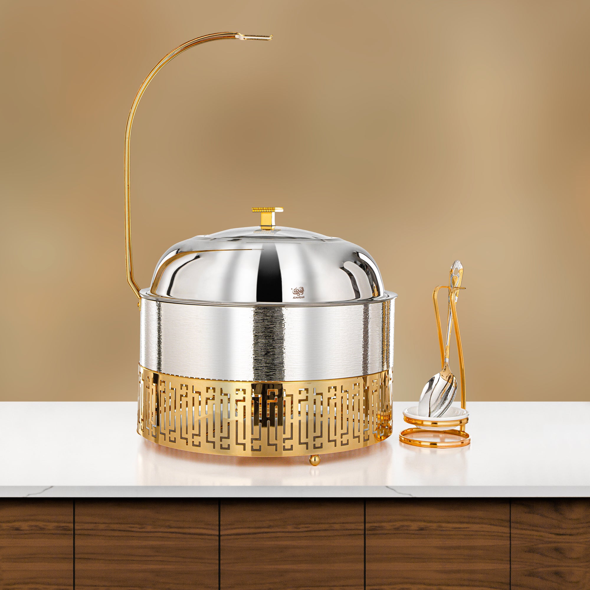 Almarjan 6.5 Lit Chafing Dish, Brushed Silver & Gold