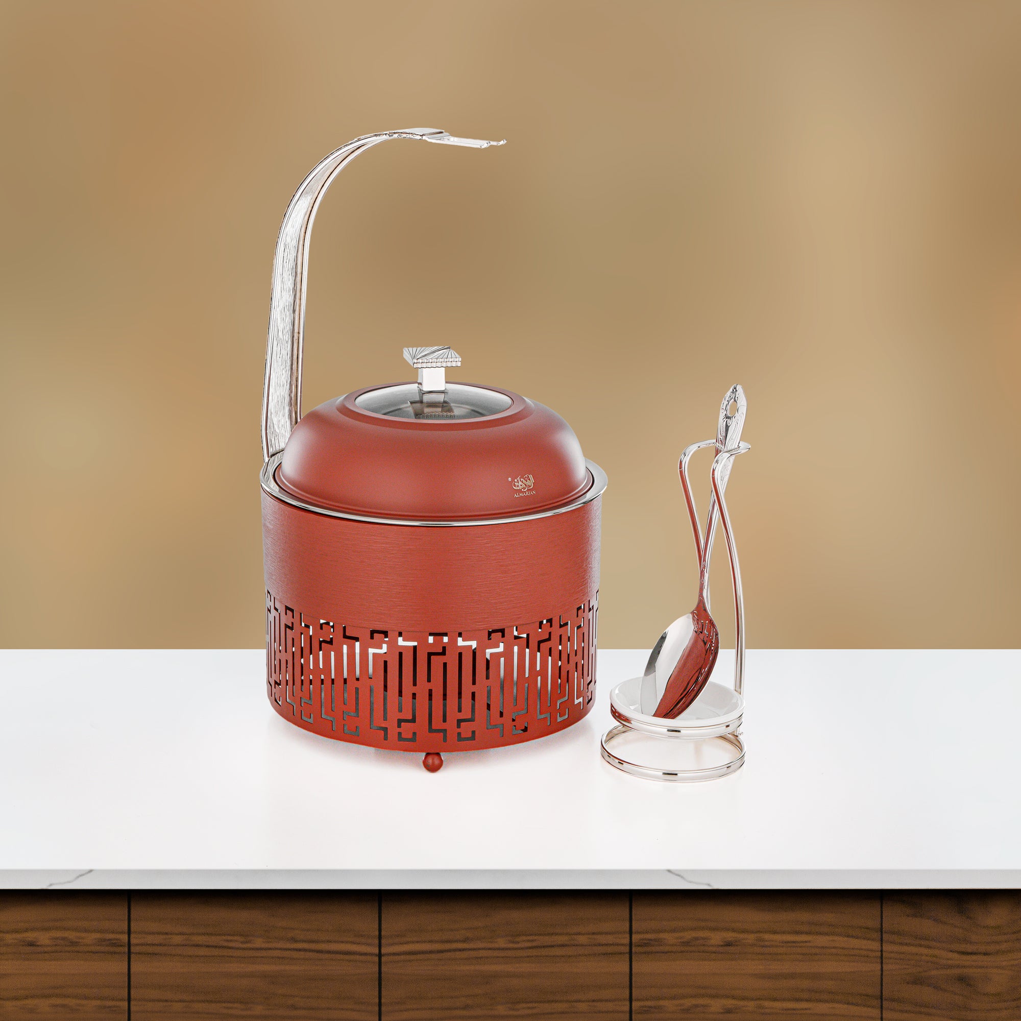 Almarjan 2 Lit Chafing Dish, Brushed Brick Clay & Silver