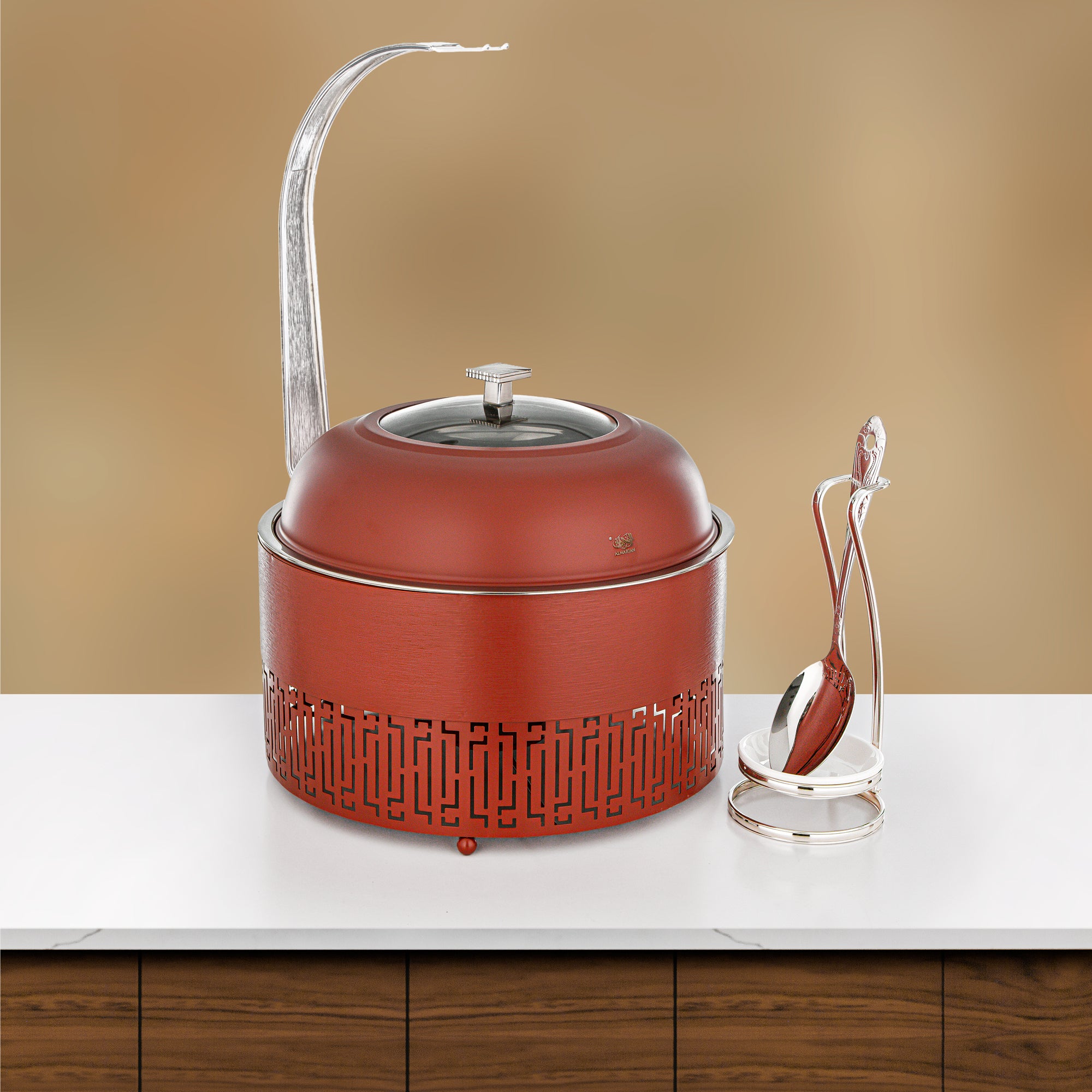 Almarjan 6.5 Lit Chafing Dish, Brushed Brick Clay & Silver