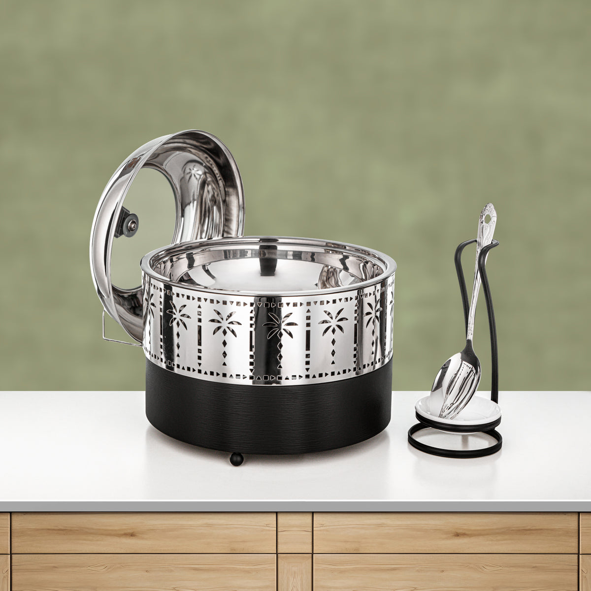 Almarjan 3L Chafing Dish, Brushed Black & Silver